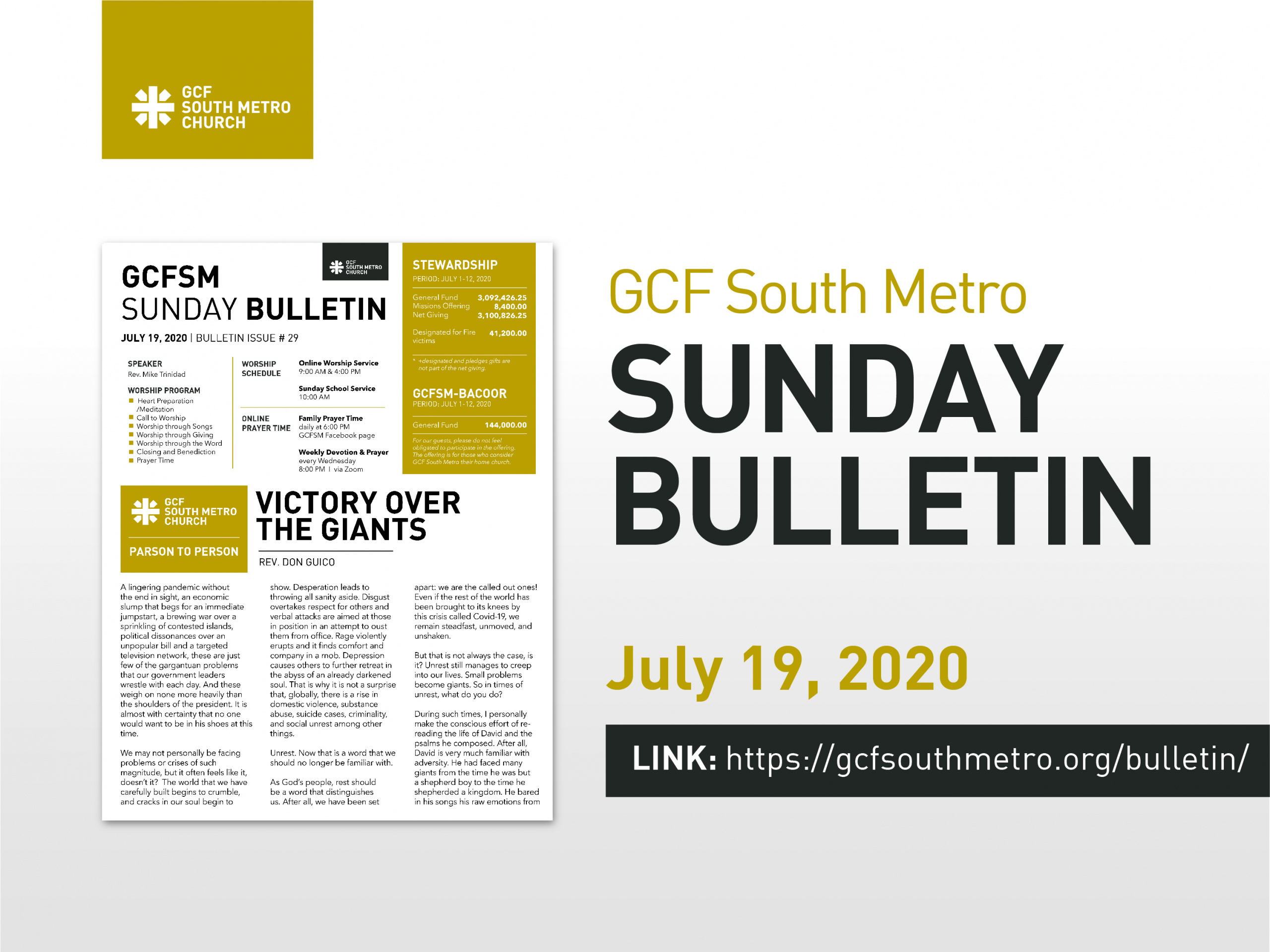 Sunday Bulletin, July 19, 2020