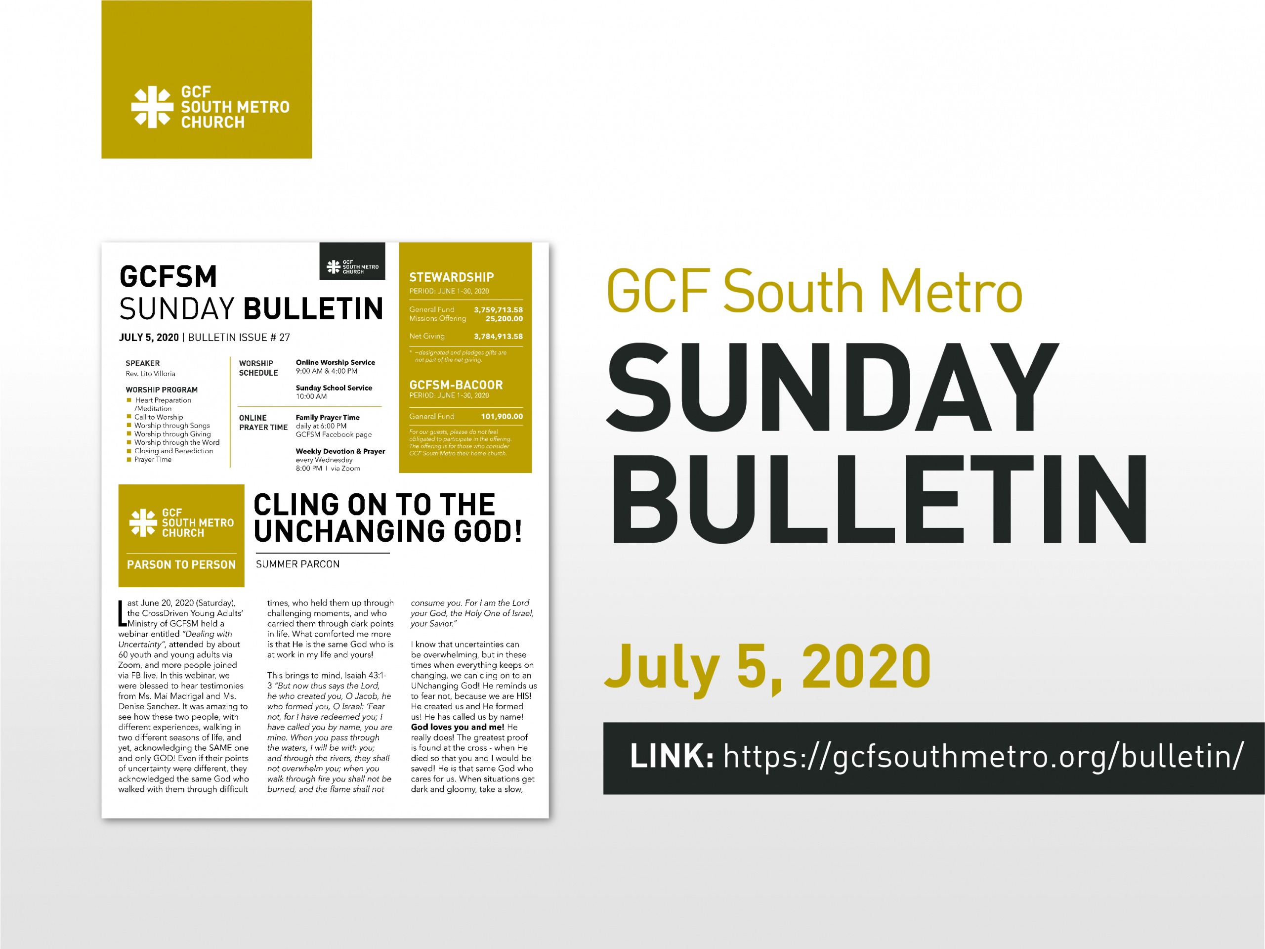 Sunday Bulletin, July 5, 2020