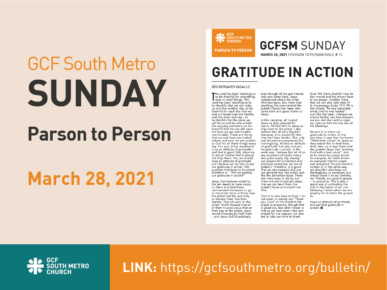 Sunday Bulletin – Parson to Person, March 28, 2021