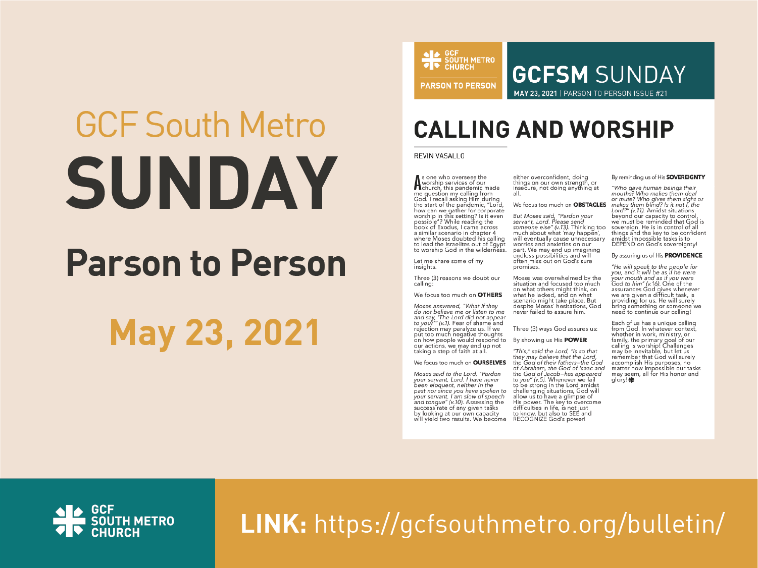 Sunday Bulletin – Parson to Person, May 23, 2021