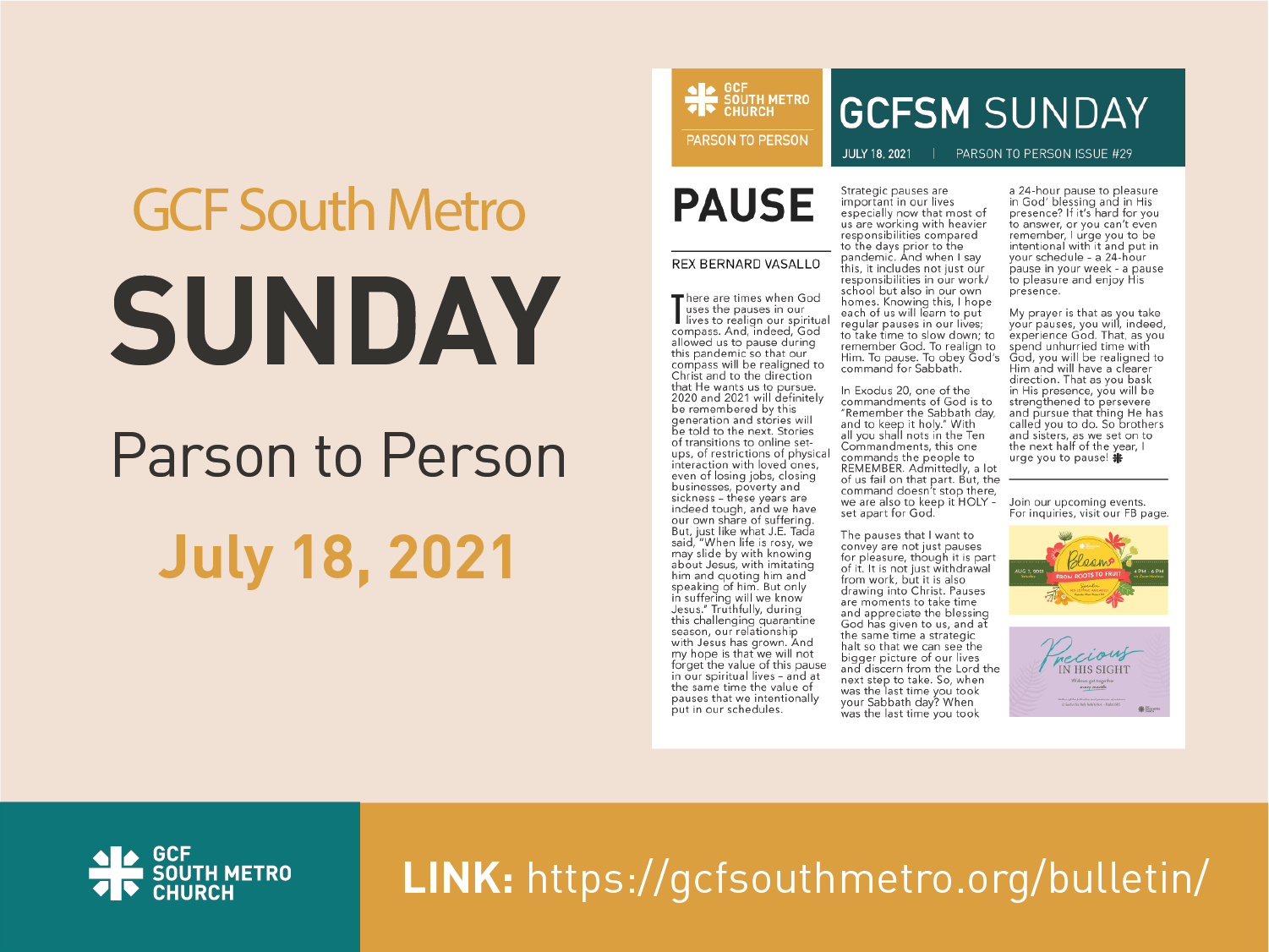 Sunday Bulletin – Parson to Person, July 18, 2021