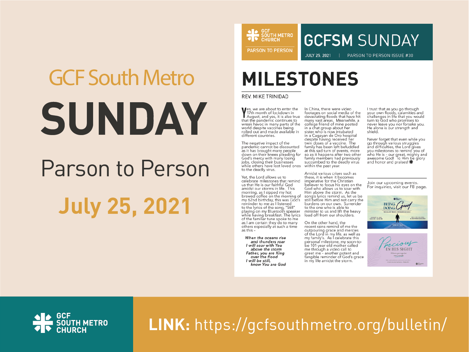 Sunday Bulletin – Parson to Person, July 25, 2021