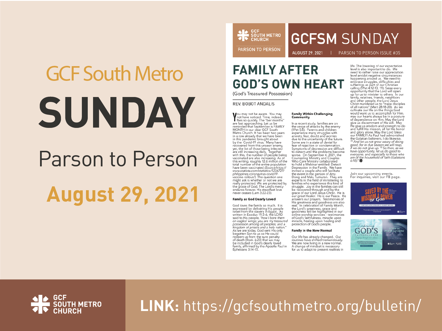 Sunday Bulletin – Parson to Person, August 29, 2021
