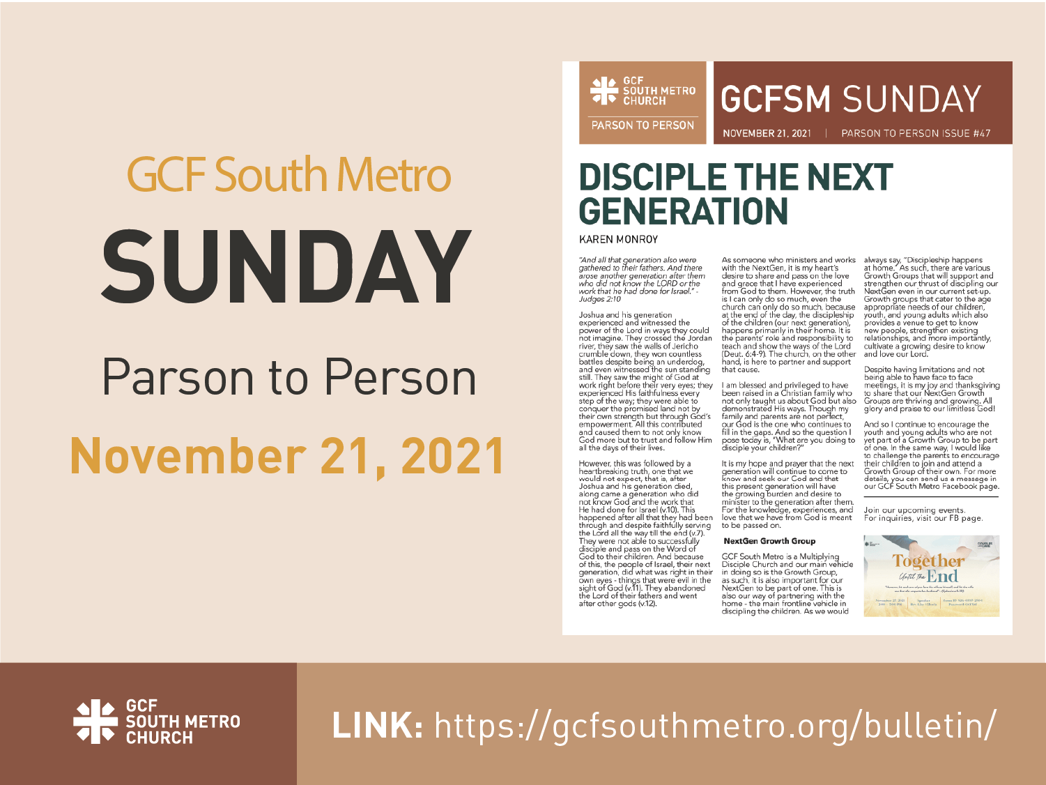Sunday Bulletin – Parson to Person, November 21, 2021