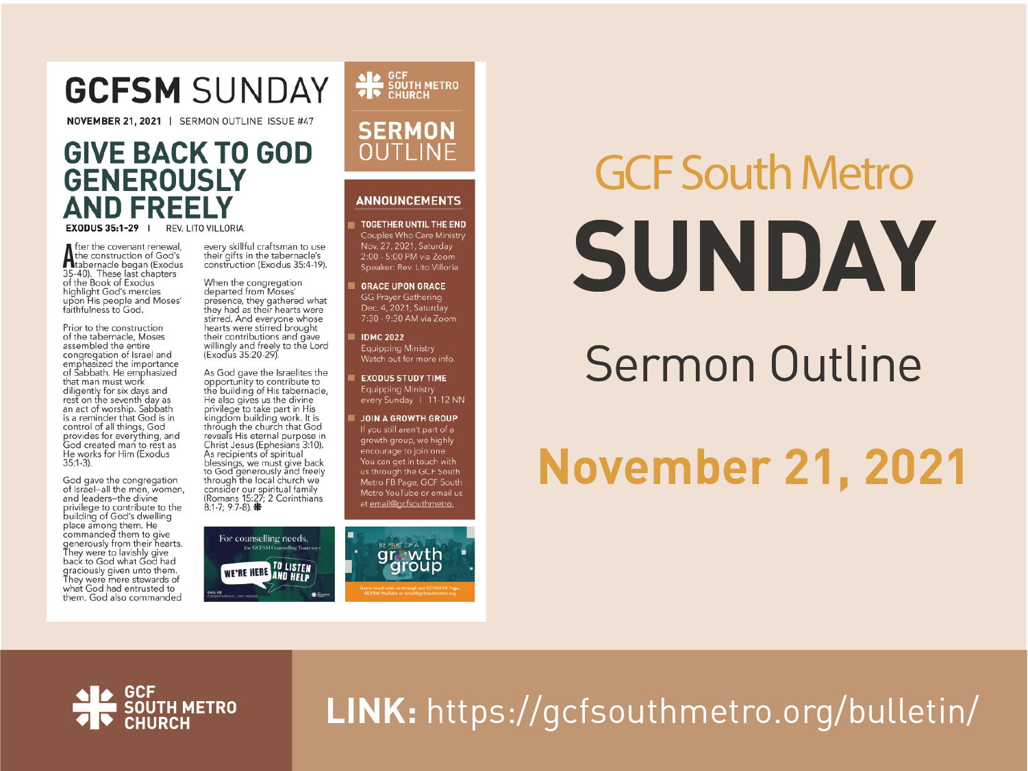 Sunday Bulletin – Sermon Outline, November 21, 2021