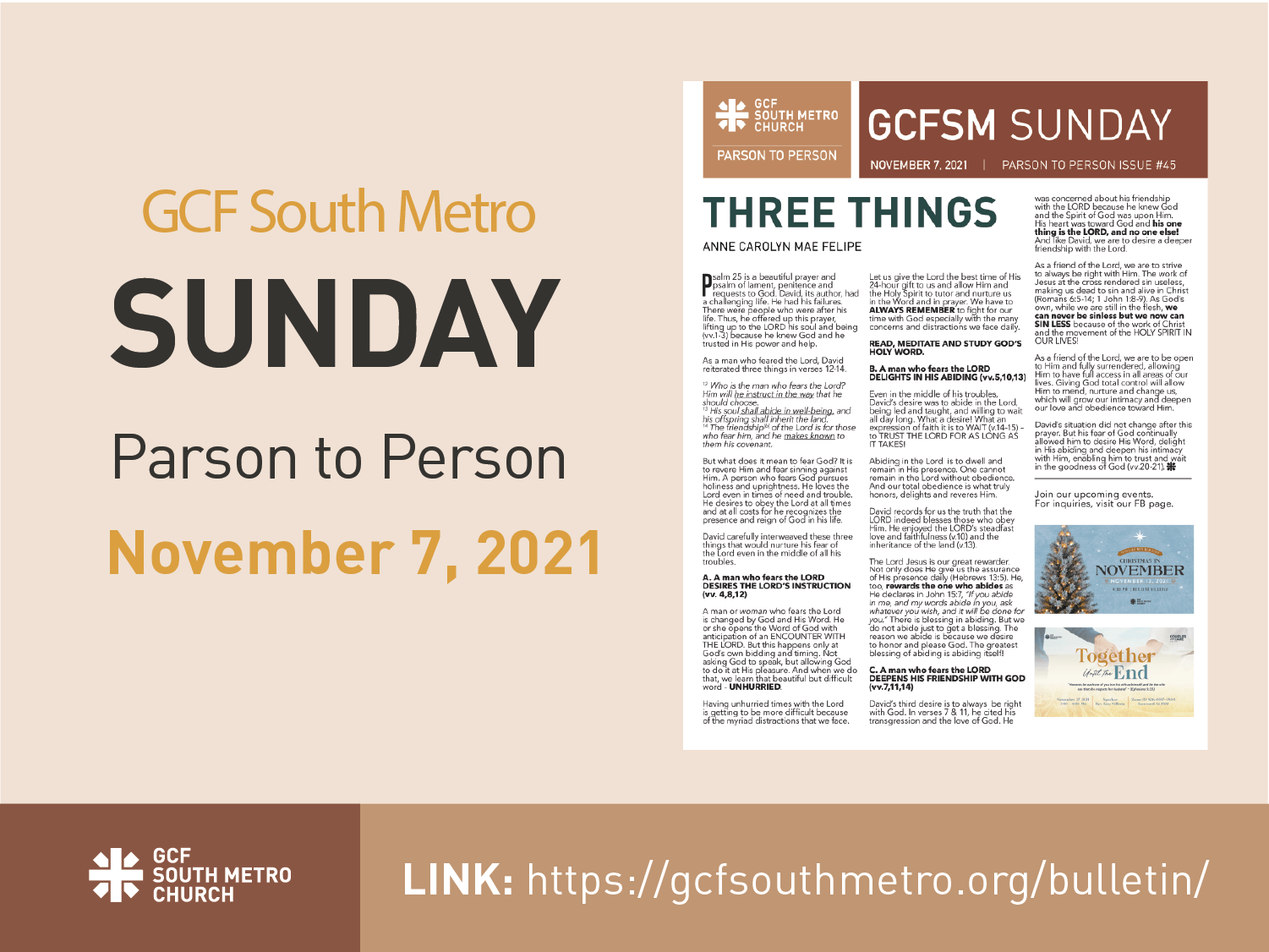 Sunday Bulletin – Parson to Person, November 7, 2021