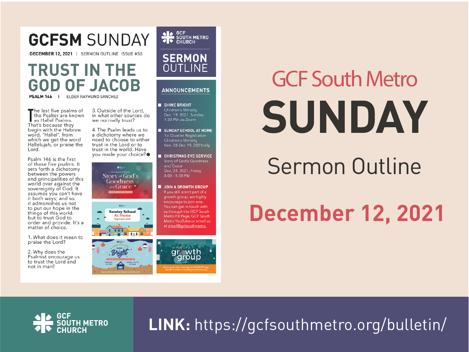 Sunday Bulletin – Sermon Outline, December 12, 2021