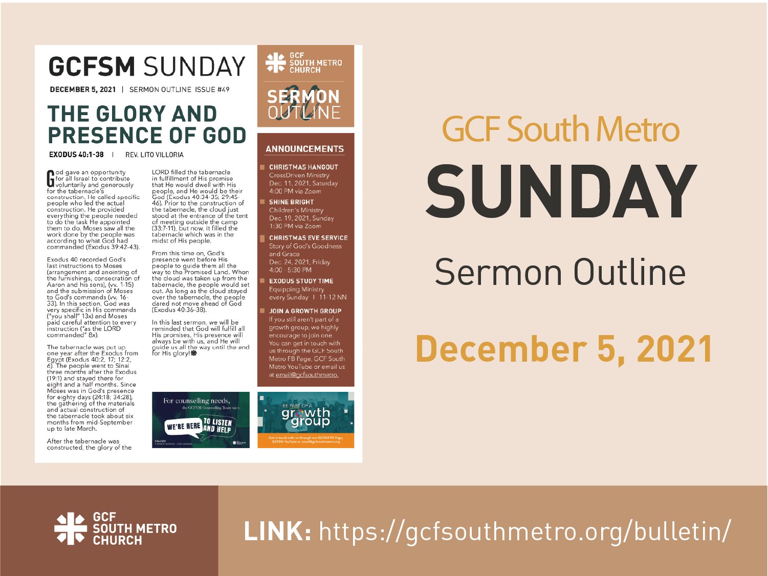 Sunday Bulletin – Sermon Outline, December 5, 2021