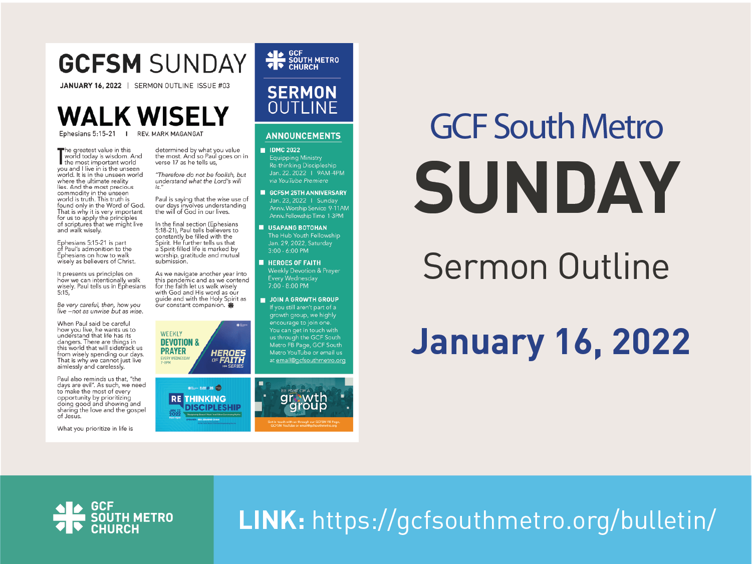 Sunday Bulletin – Sermon Outline, January 16, 2022