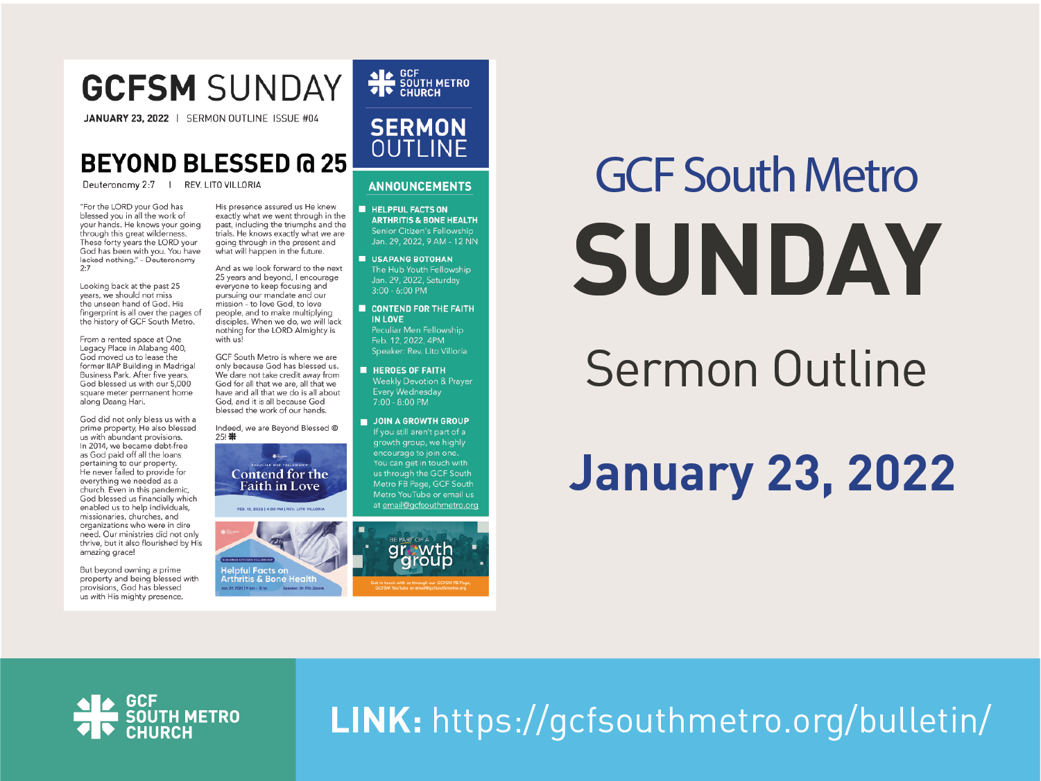 Sunday Bulletin – Sermon Outline, January 23, 2022