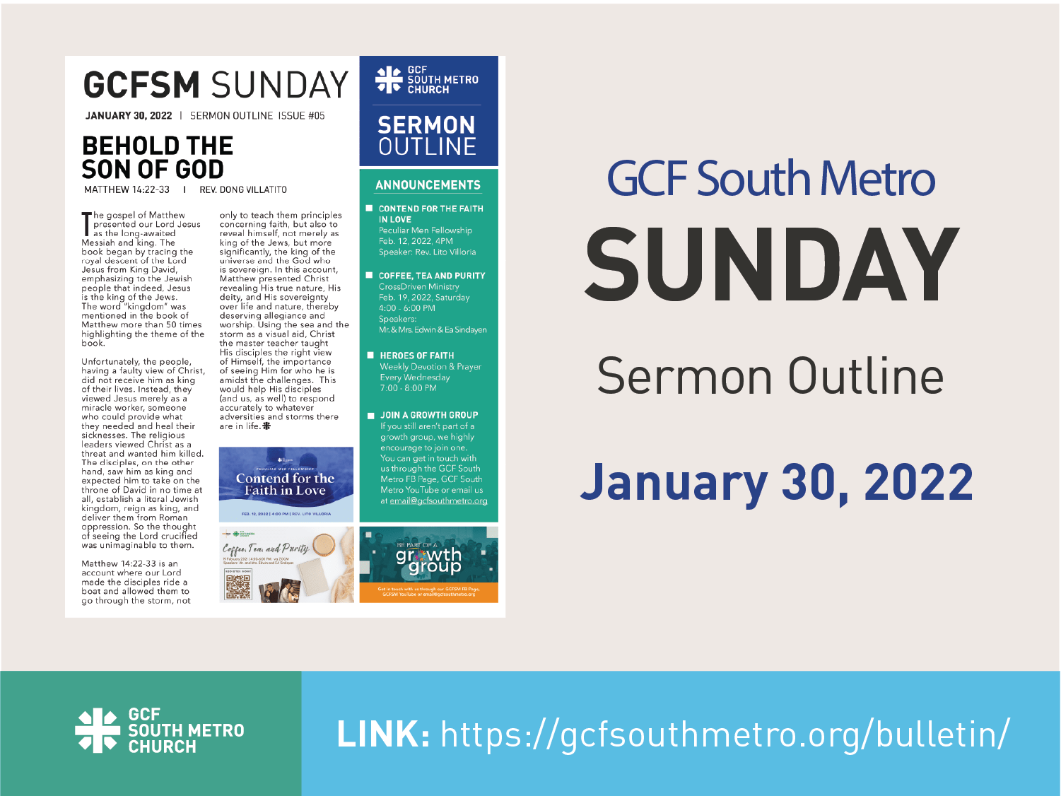 Sunday Bulletin – Sermon Outline, January 30, 2022