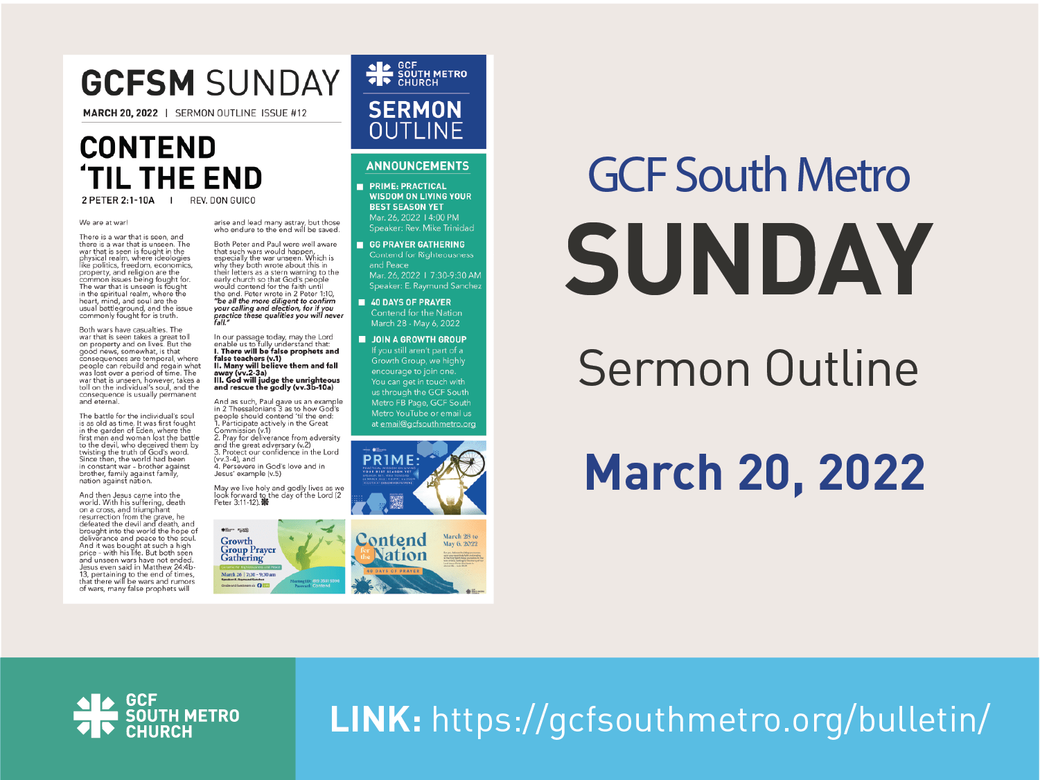 Sunday Bulletin – Sermon Outline, March 20, 2022