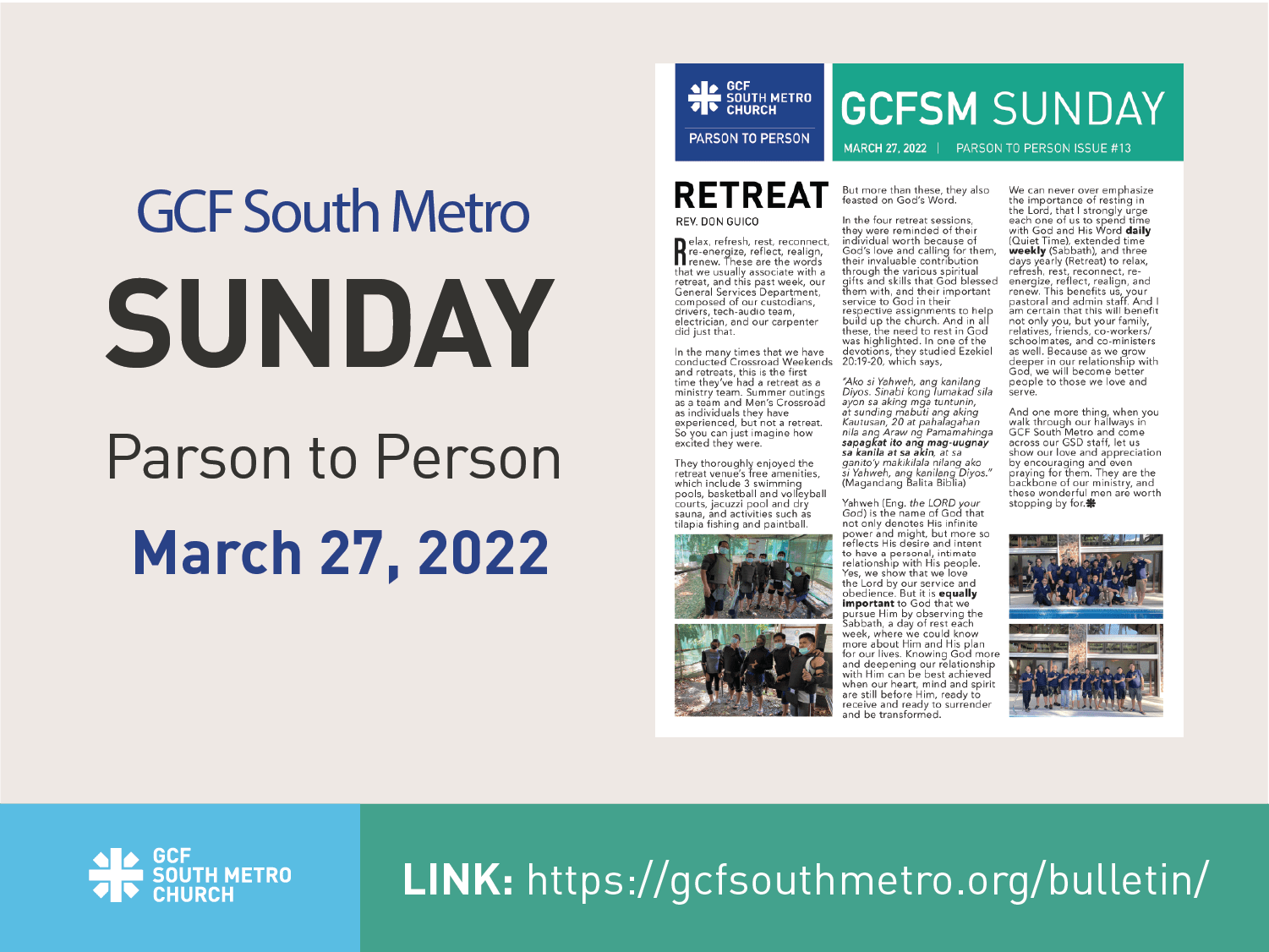 Sunday Bulletin – Parson to Person, March 27, 2022