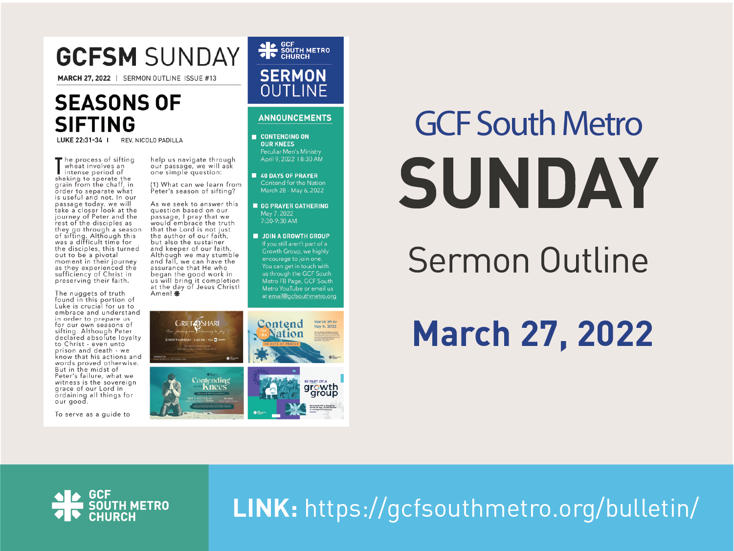 Sunday Bulletin – Sermon Outline, March 27, 2022
