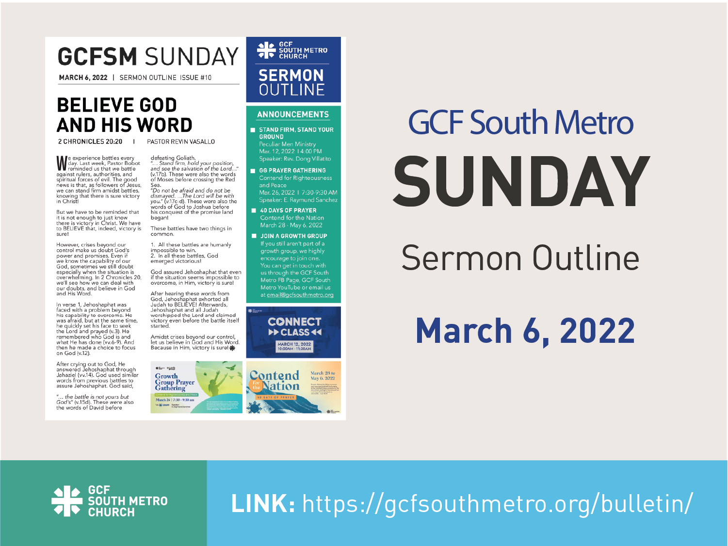 Sunday Bulletin – Sermon Outline, March 6, 2022