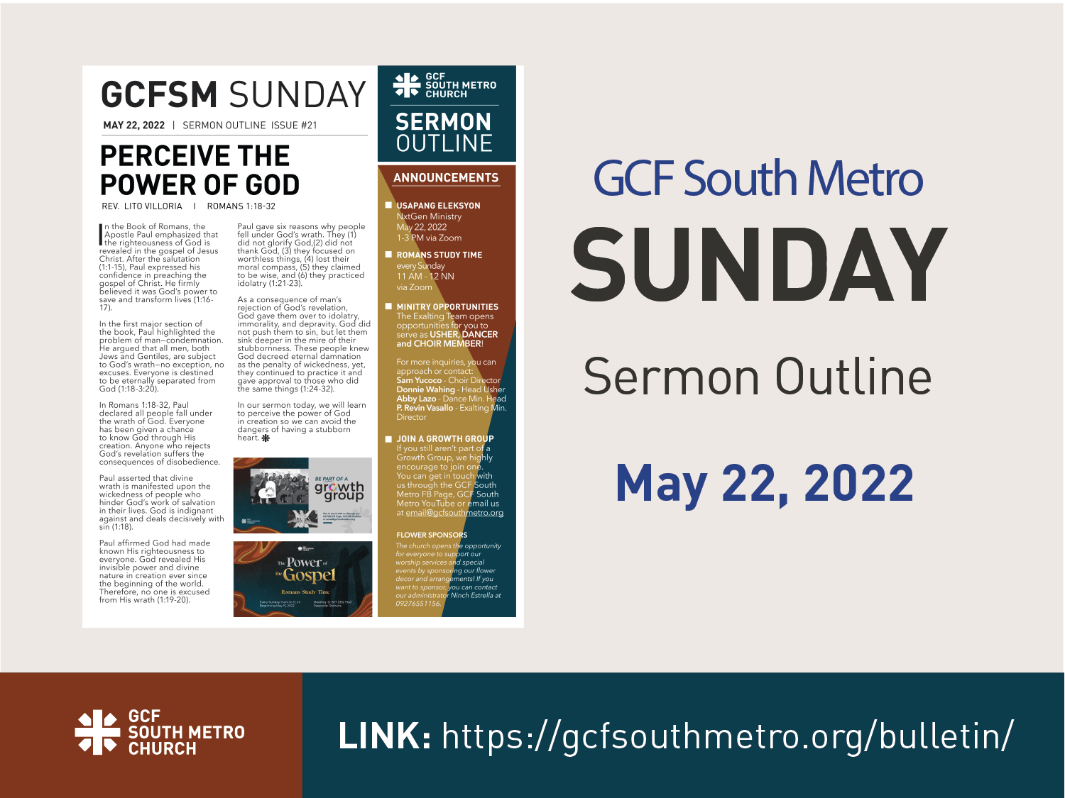Sunday Bulletin – Sermon Outline, May 22, 2022
