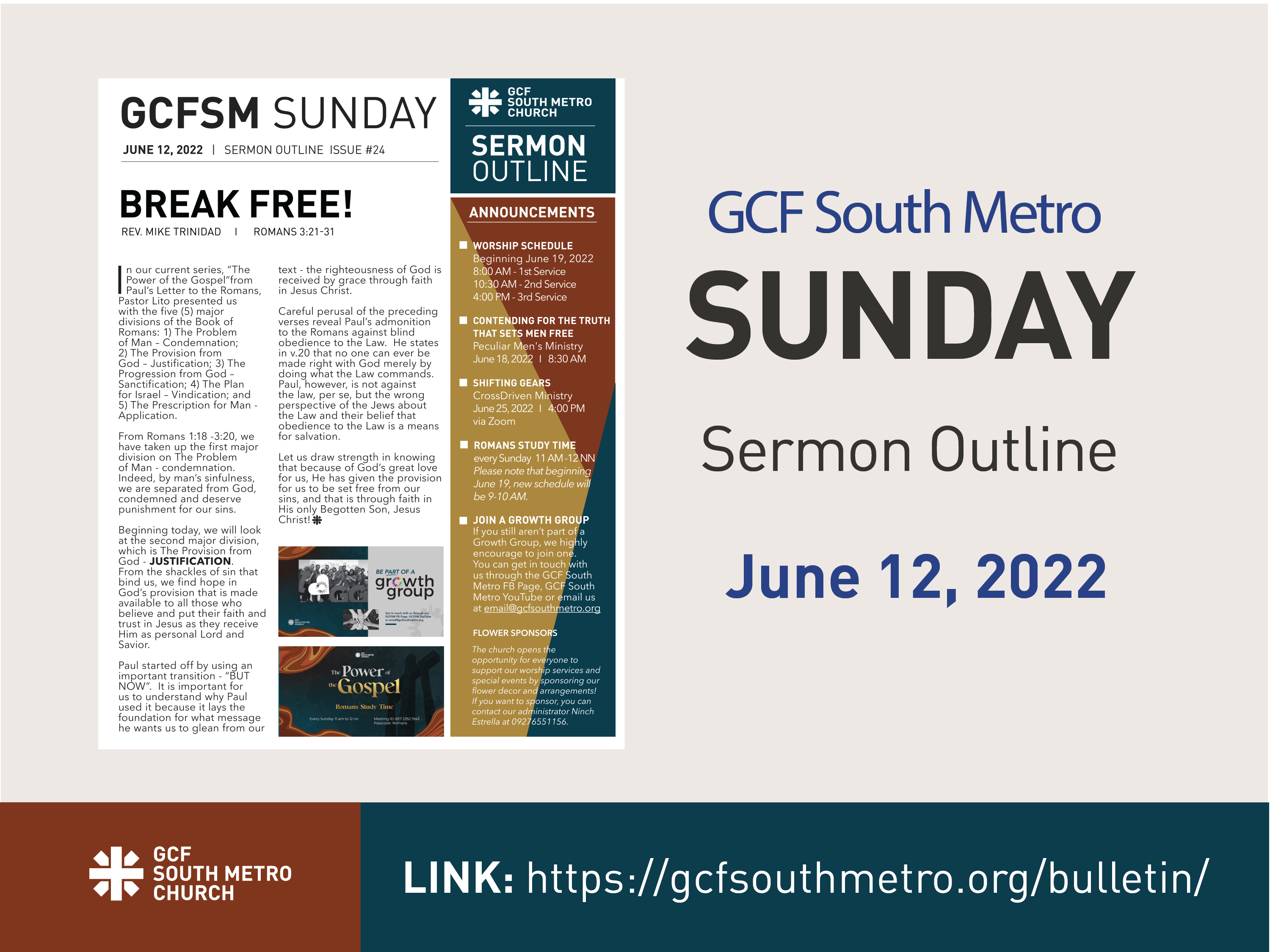 Sunday Bulletin – Sermon Outline, June 12, 2022