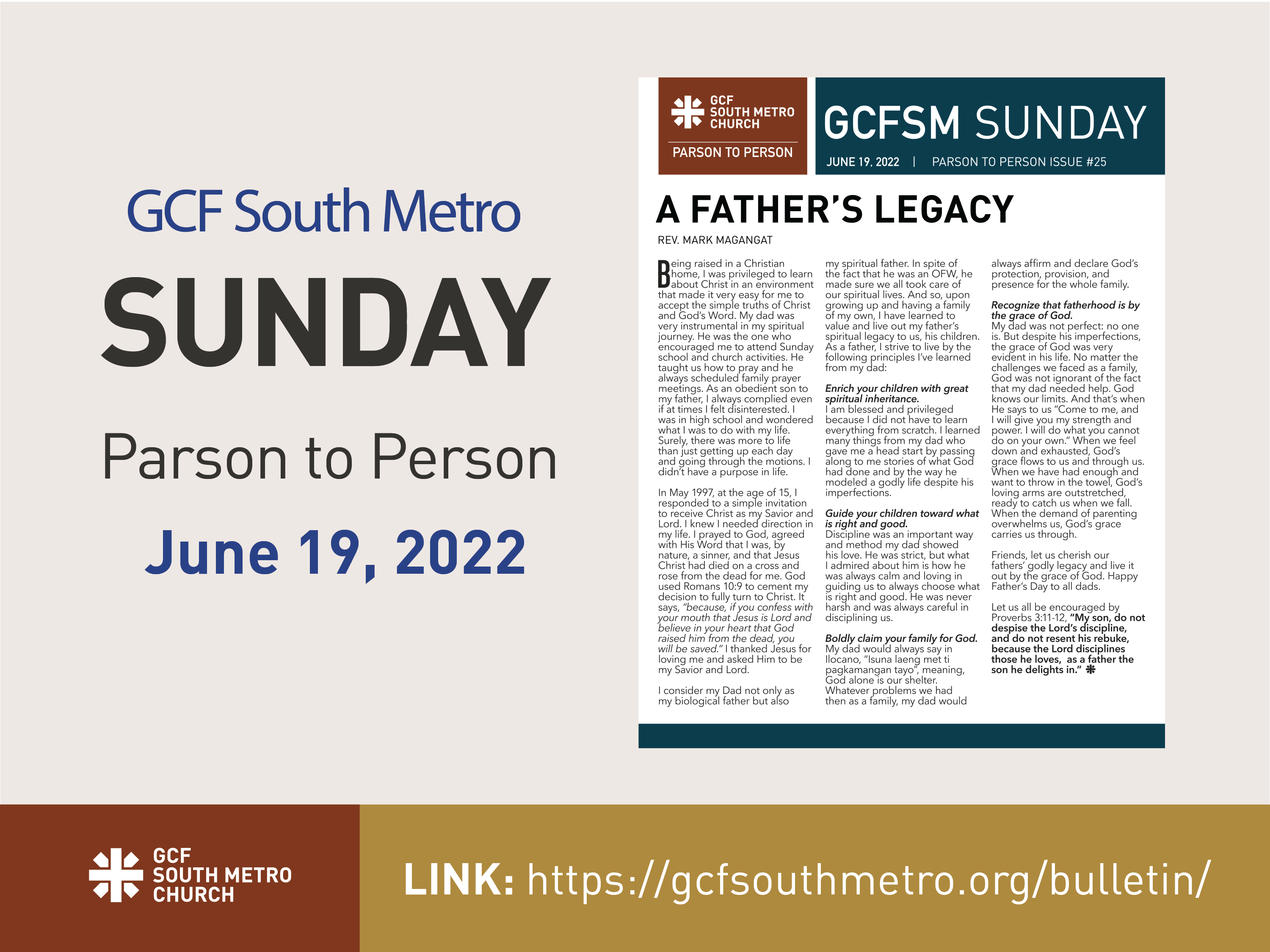 Sunday Bulletin – Parson to Person, June 19, 2022