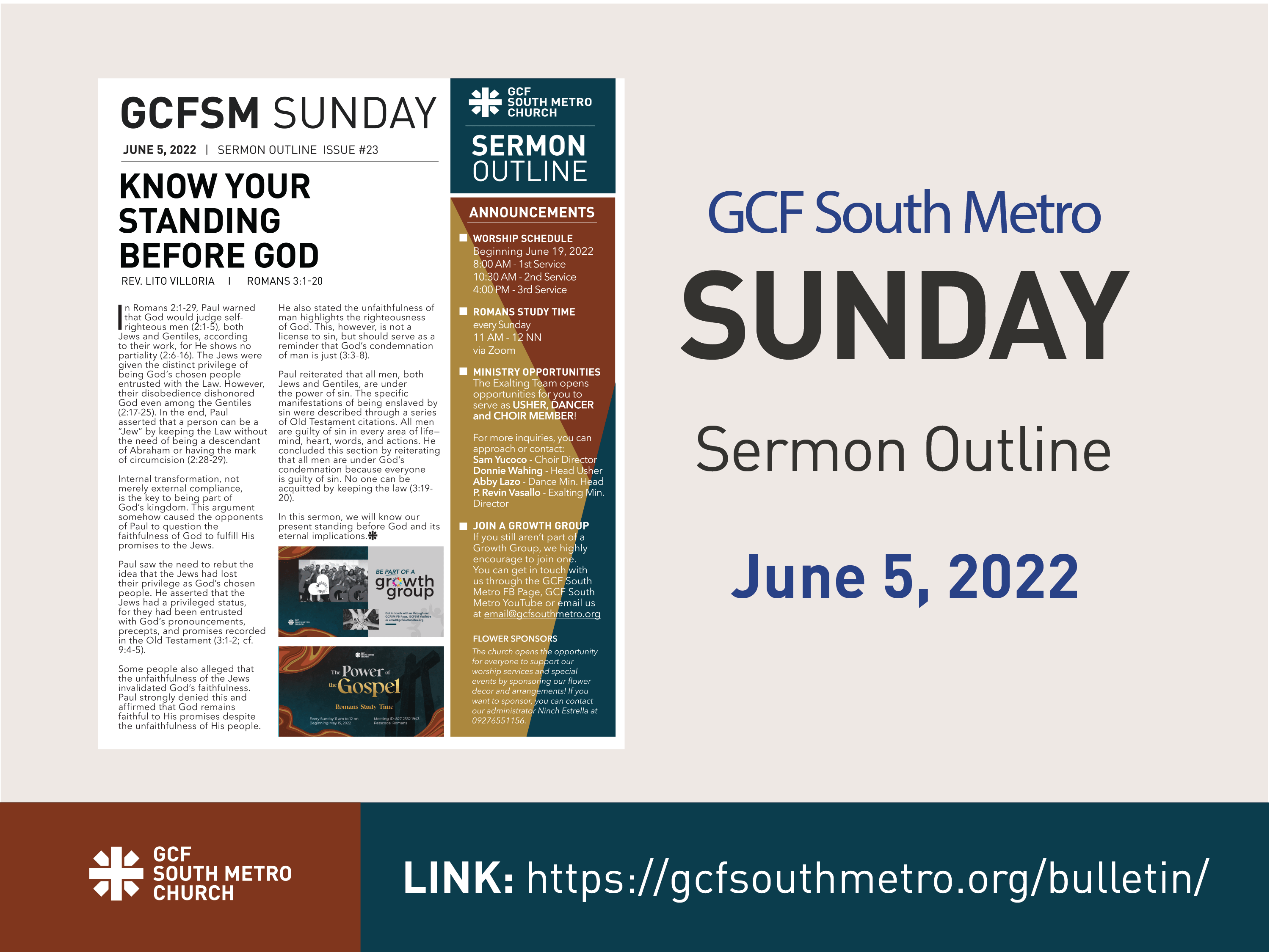 Sunday Bulletin – Sermon Outline, June 5, 2022