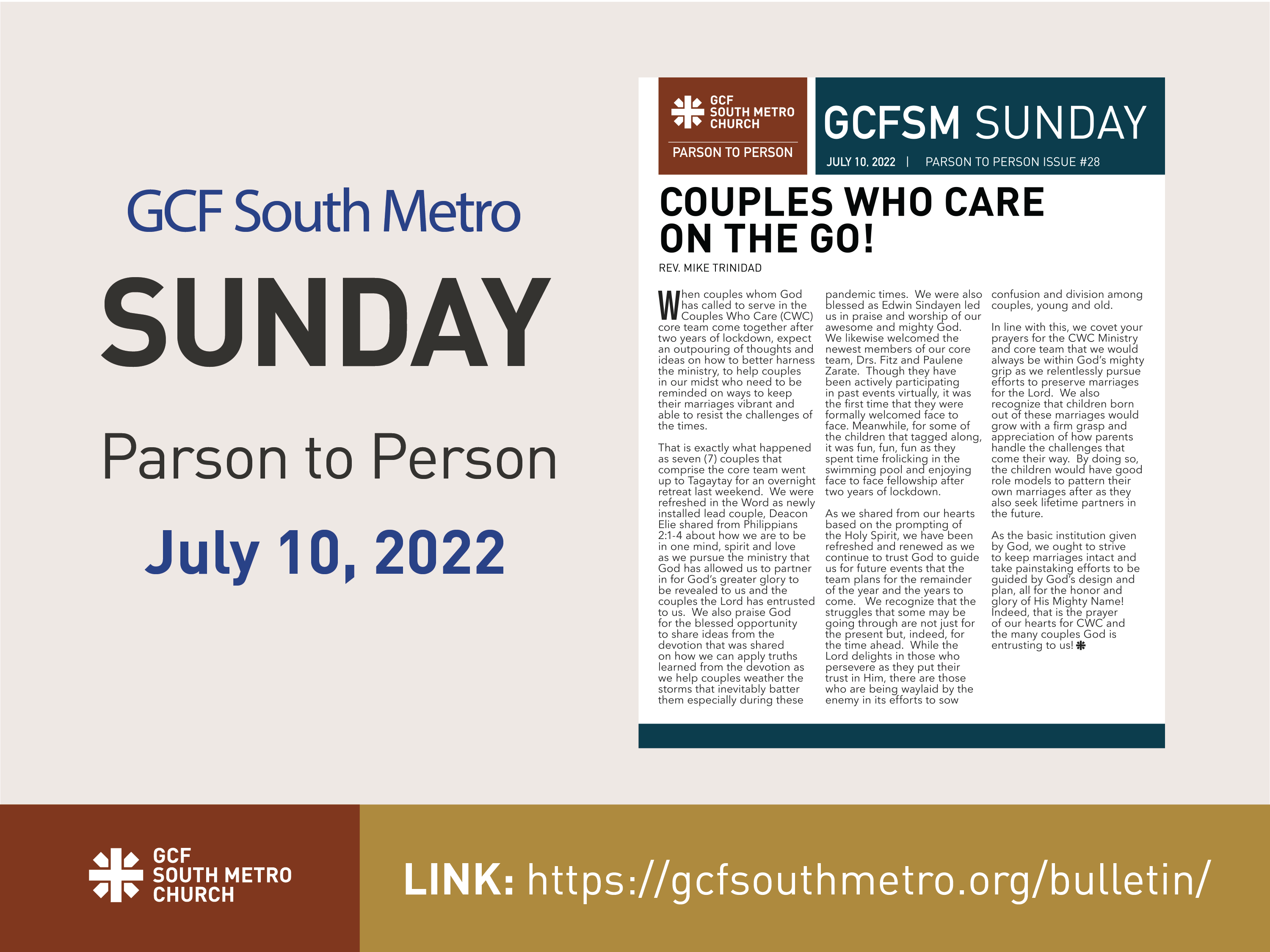Sunday Bulletin – Parson to Person, July 10, 2022