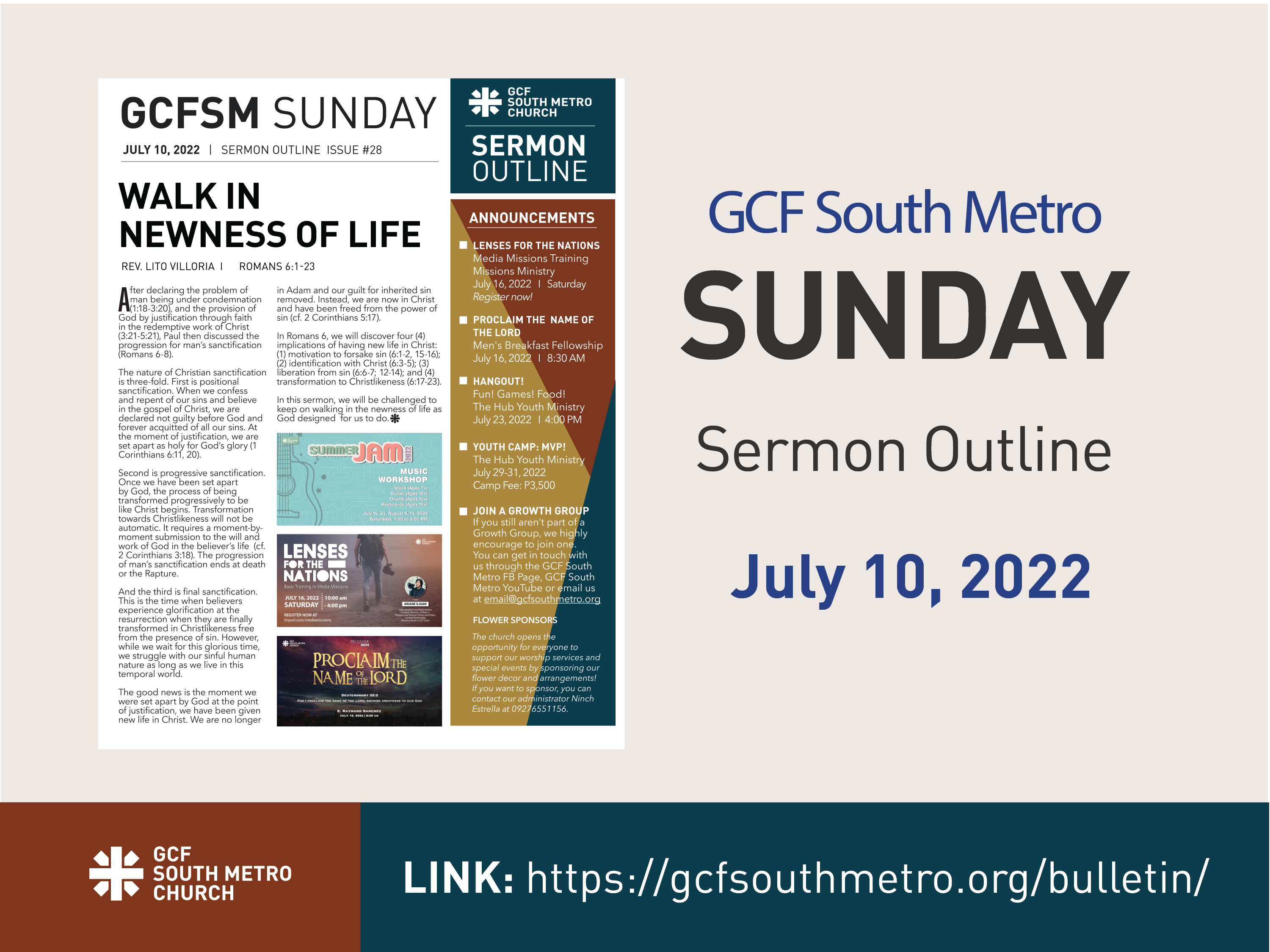 Sunday Bulletin – Sermon Outline, July 10, 2022