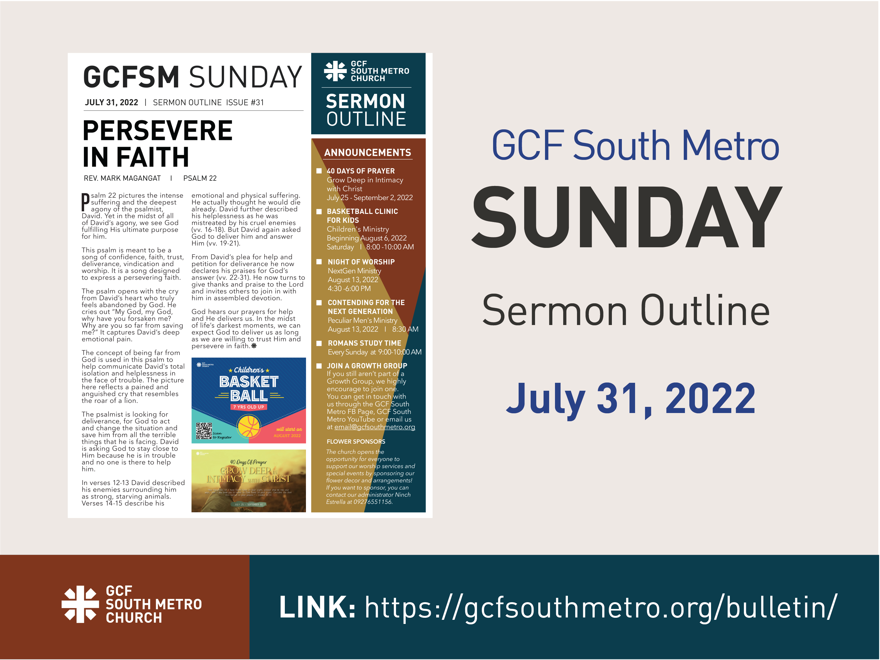 Sunday Bulletin – Sermon Outline, July 31, 2022 (PM Service)