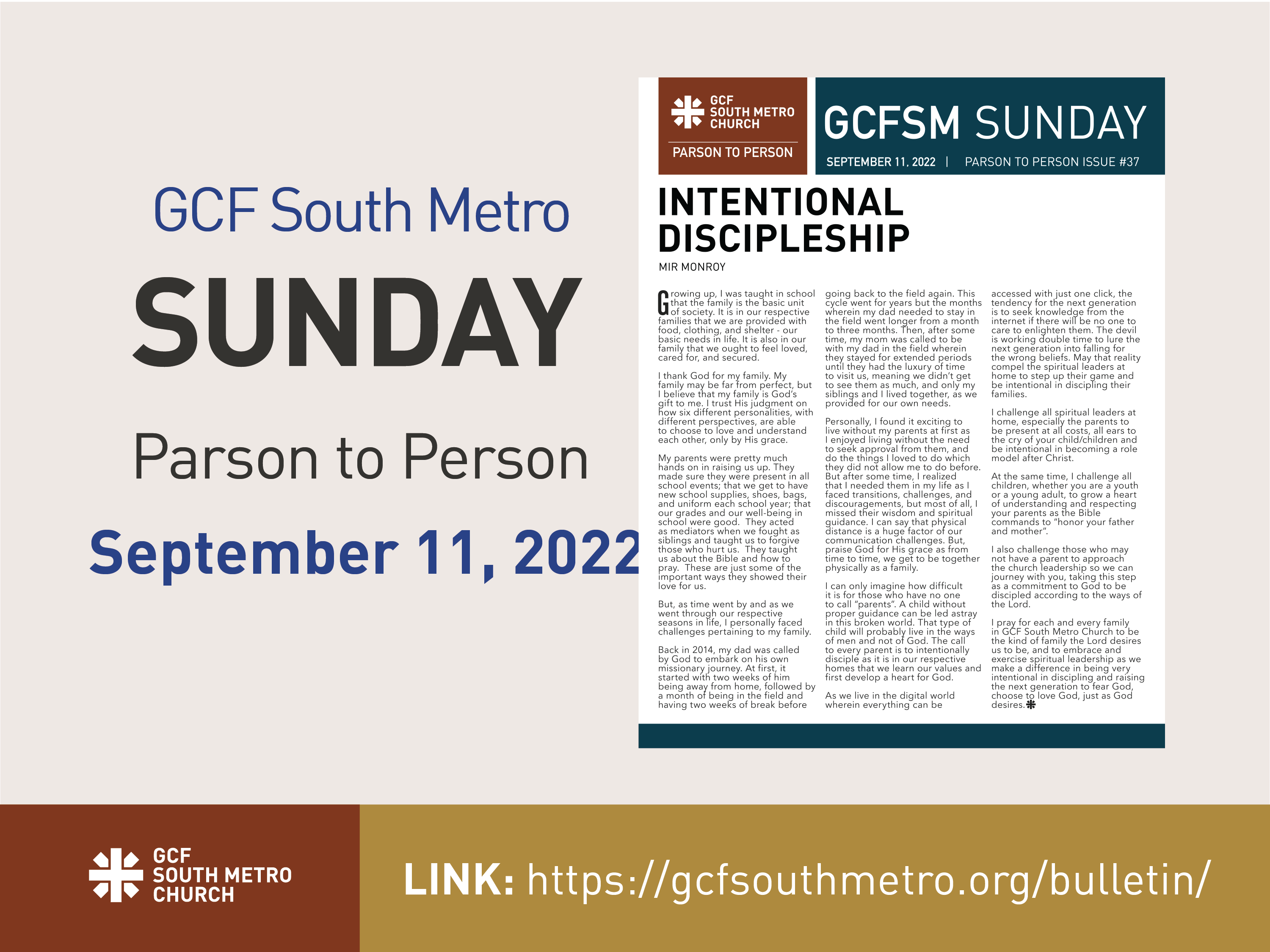 Sunday Bulletin – Parson to Person, September 11, 2022