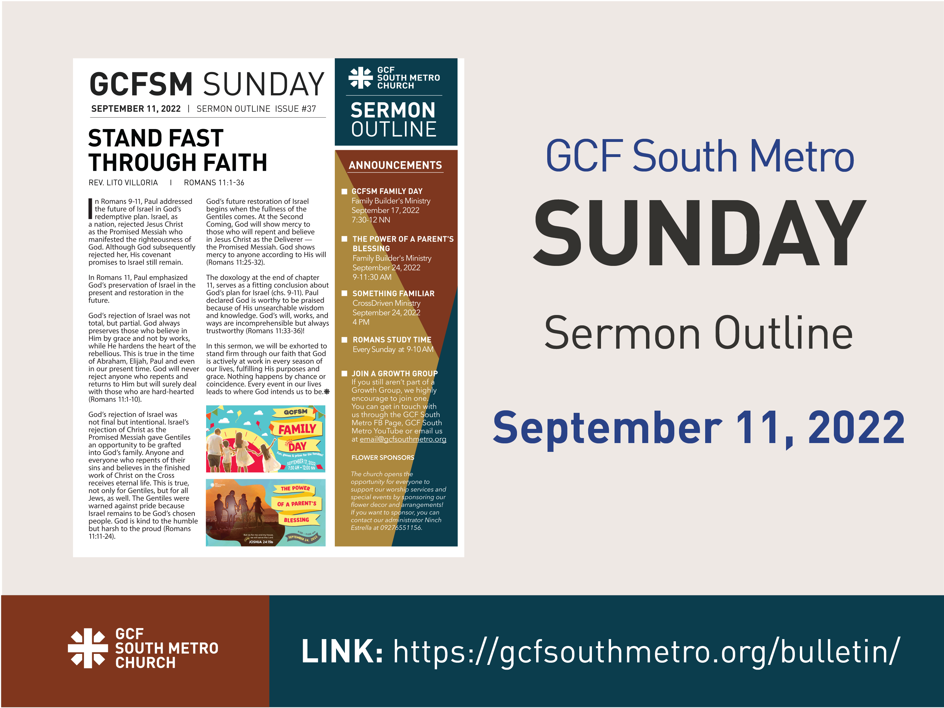 Sunday Bulletin – Sermon Outline, September 11, 2022