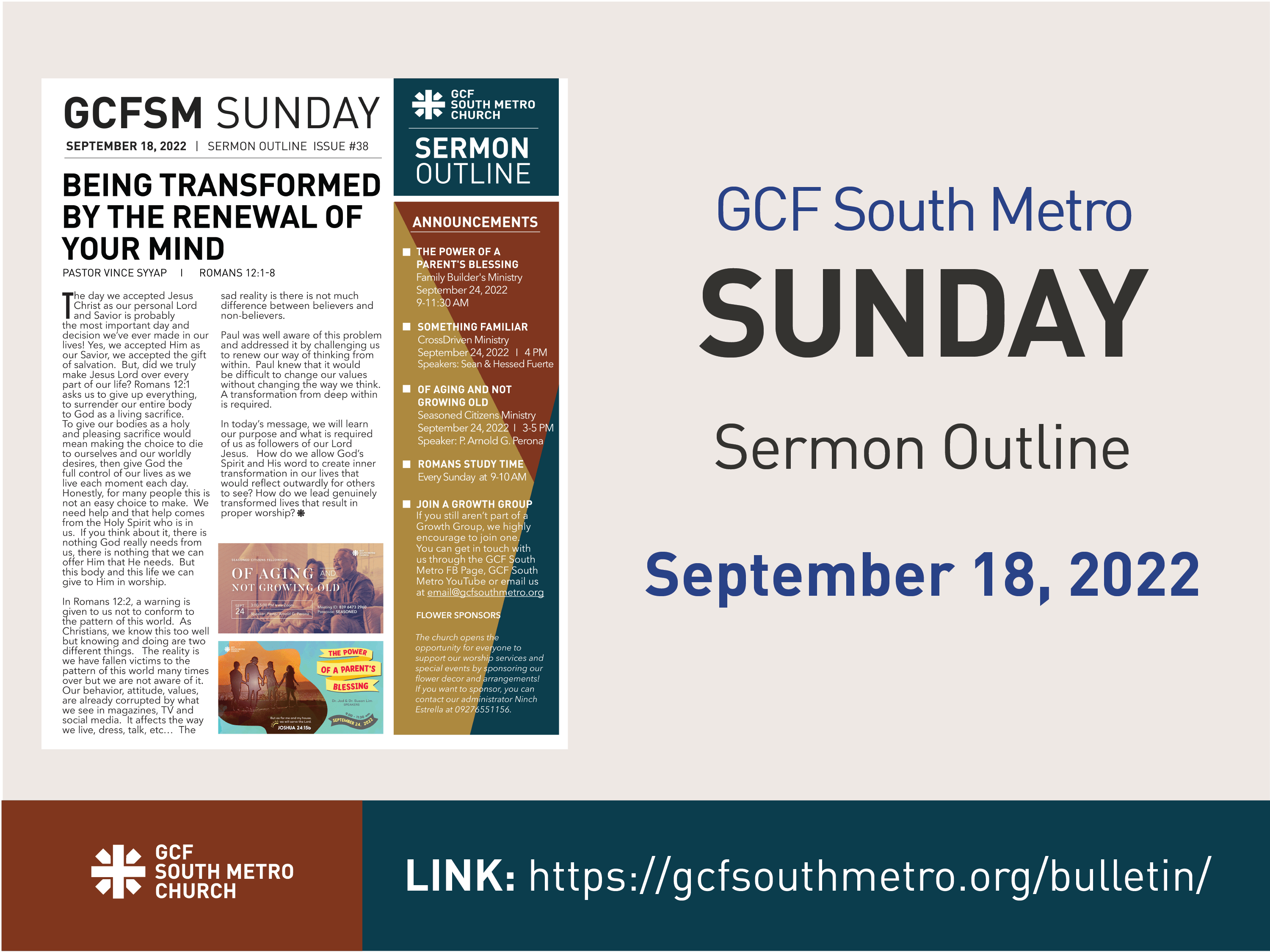 Sunday Bulletin – Sermon Outline, September 18, 2022