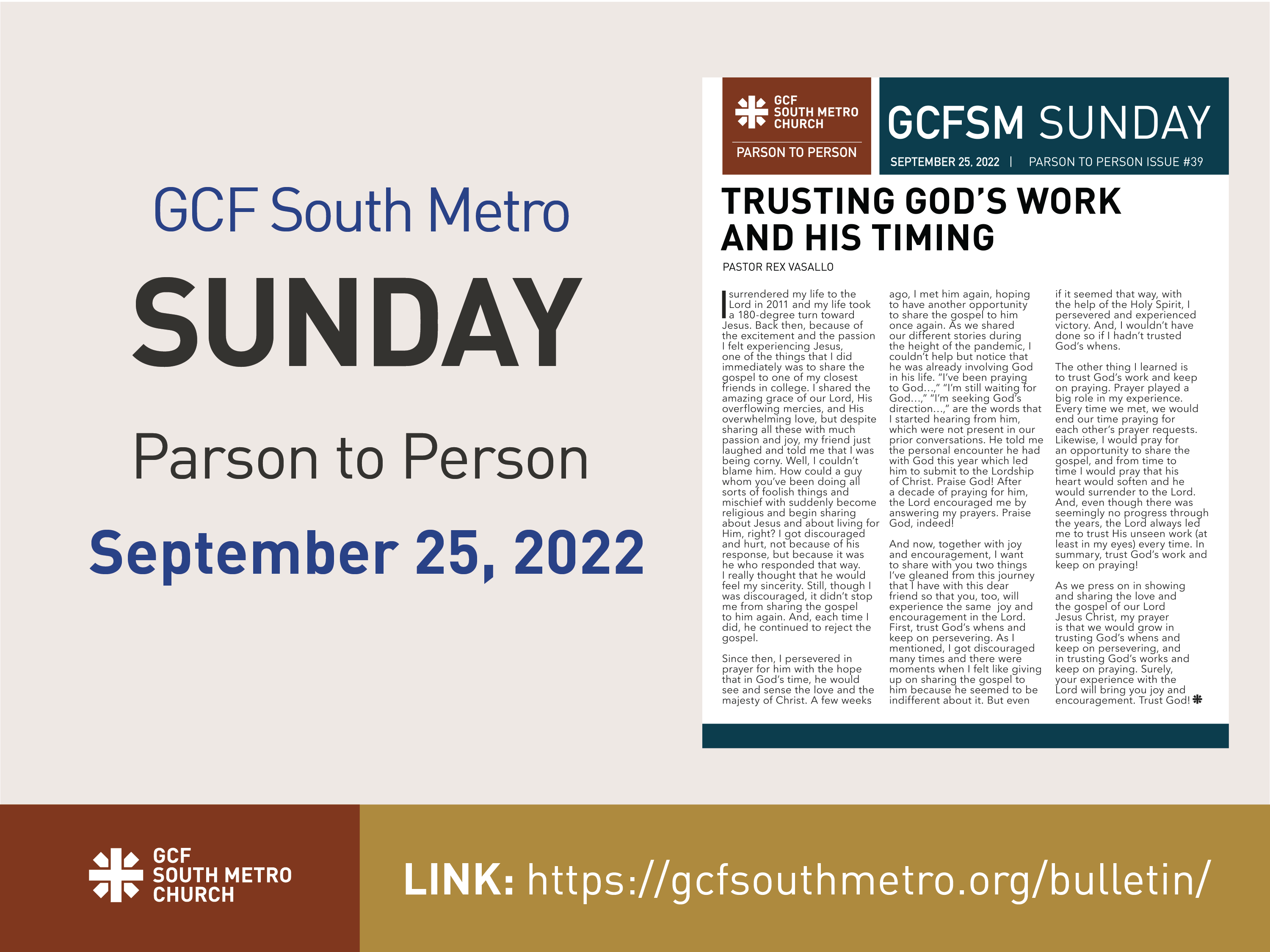 Sunday Bulletin – Parson to Person, September 25, 2022