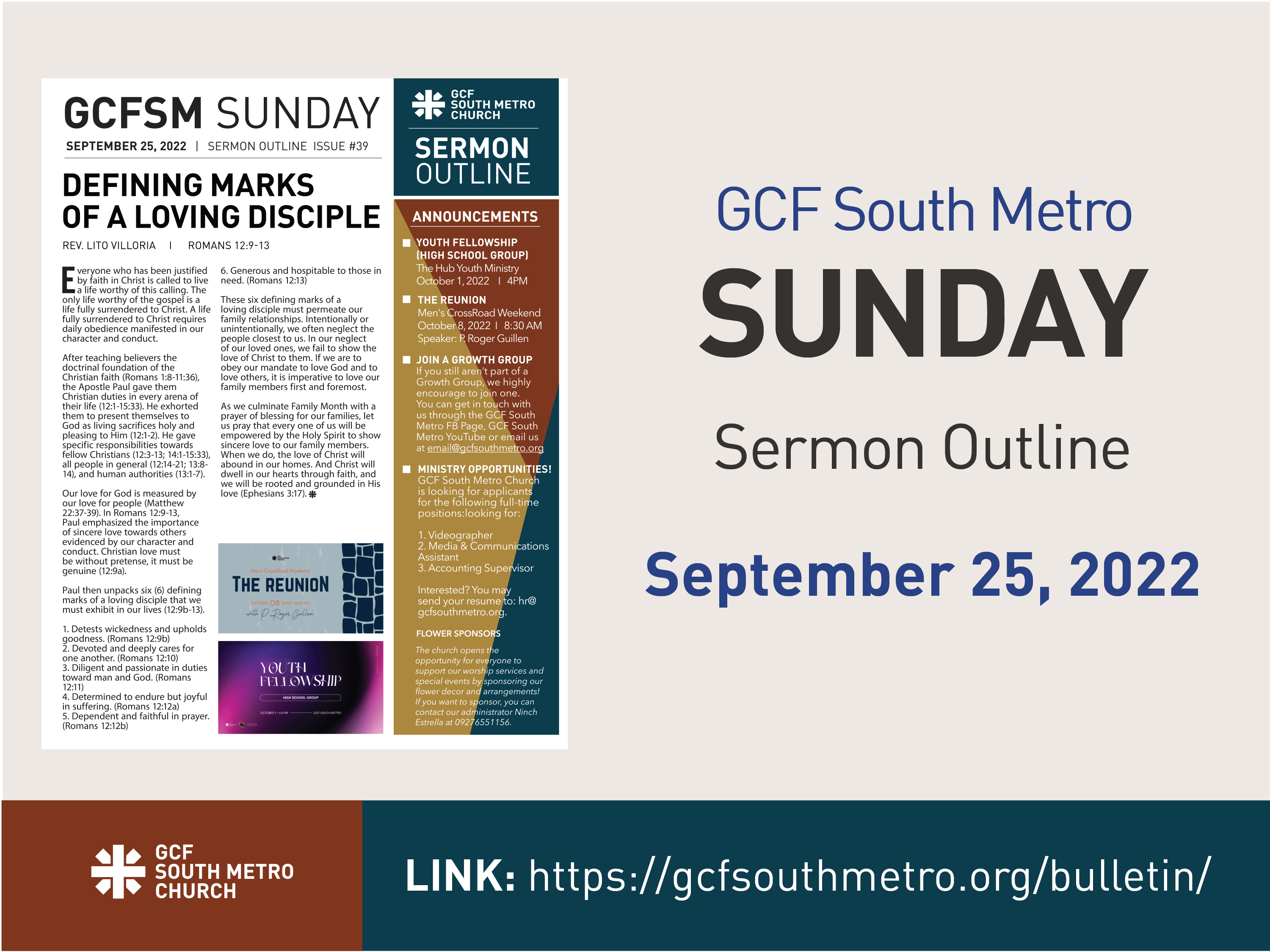 Sunday Bulletin – Sermon Outline, September 25, 2022