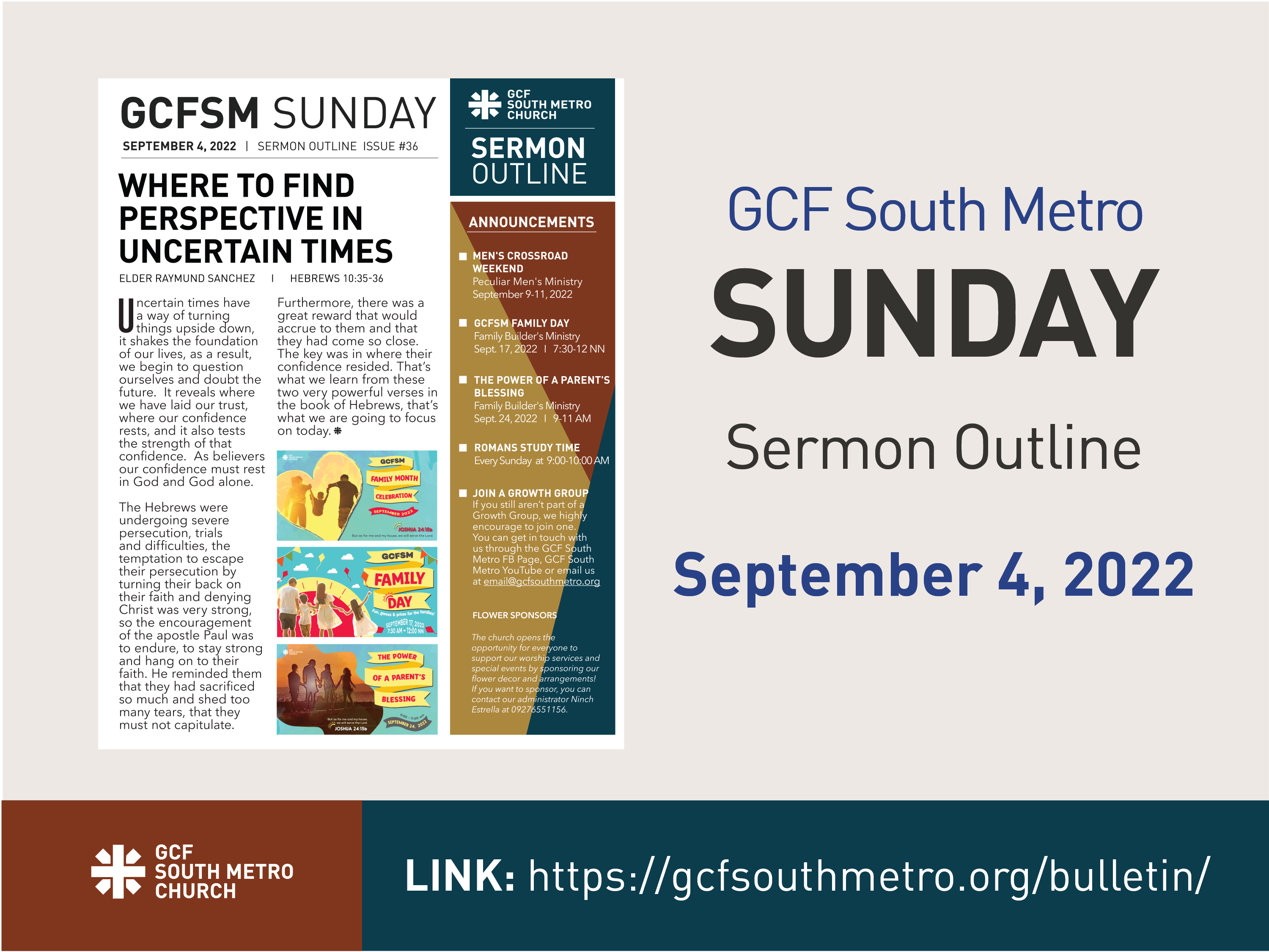 Sunday Bulletin – Sermon Outline, September 4, 2022
