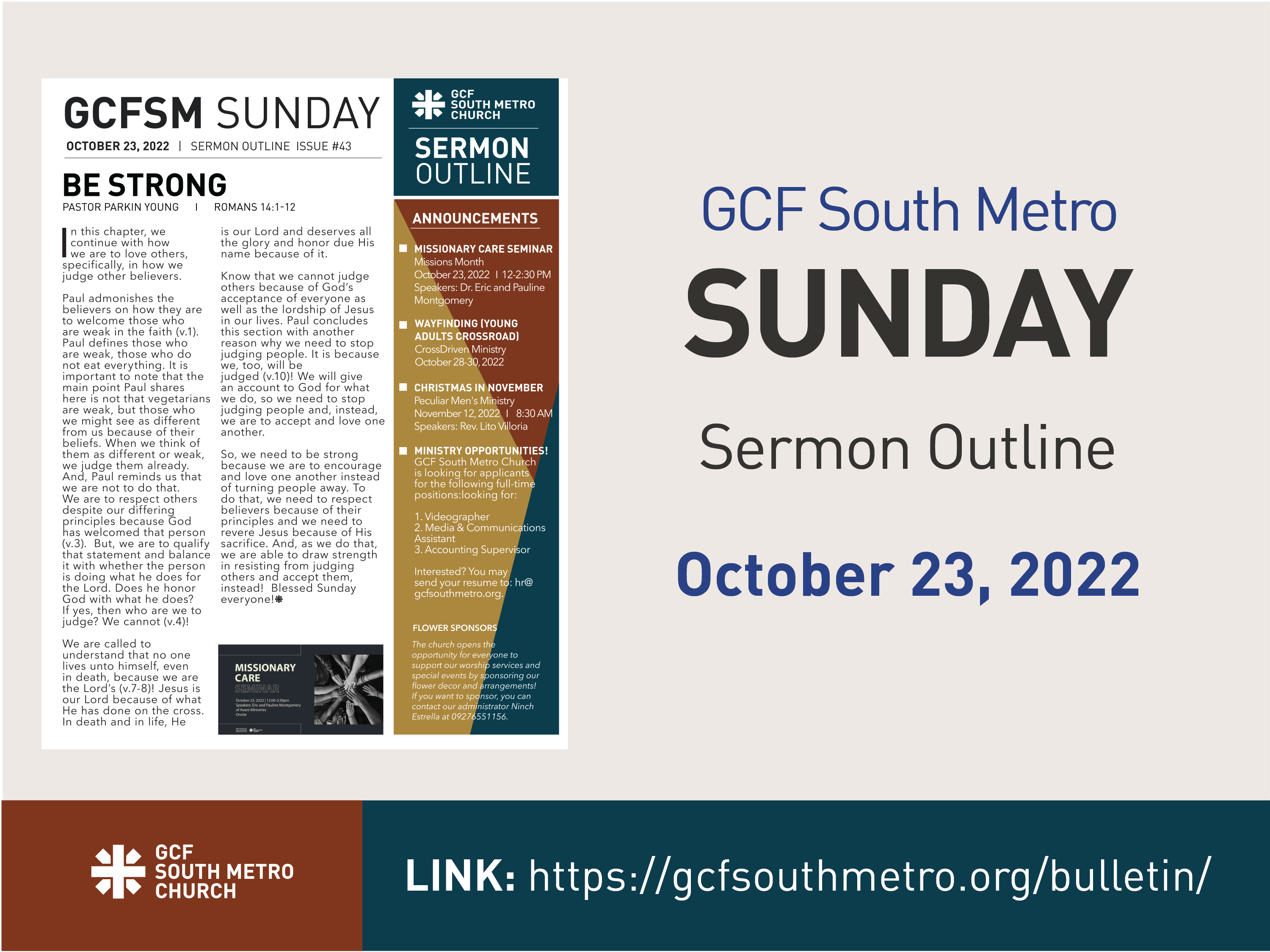 Sunday Bulletin – Sermon Outline, October 23, 2022