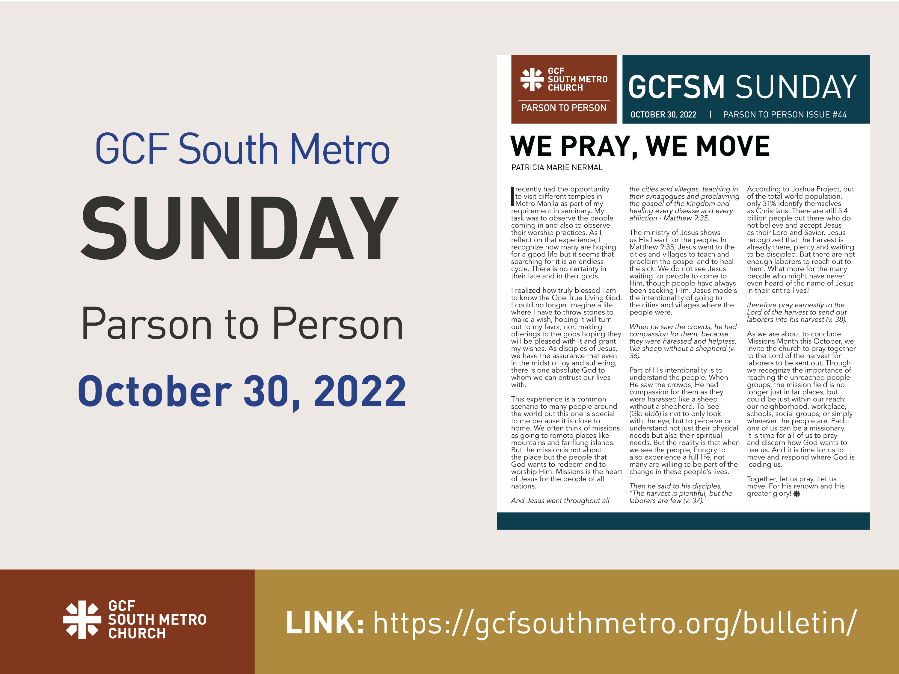 Sunday Bulletin – Parson to Person, October 30, 2022