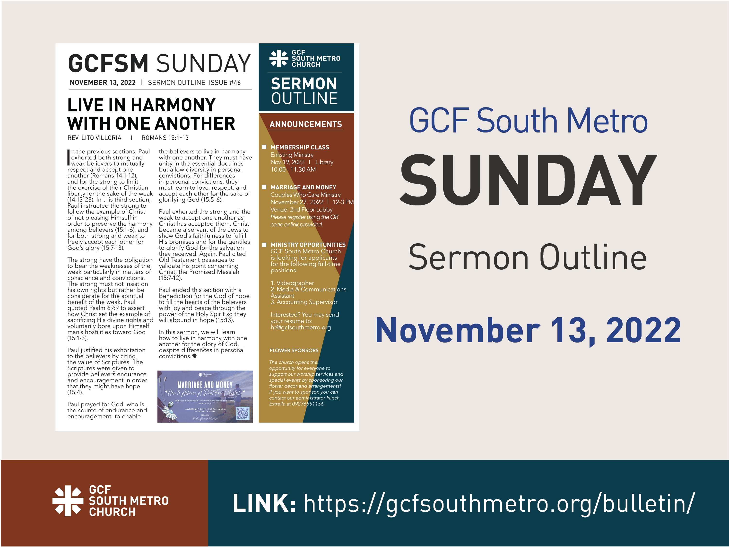 Sunday Bulletin – Sermon Outline, November 13, 2022