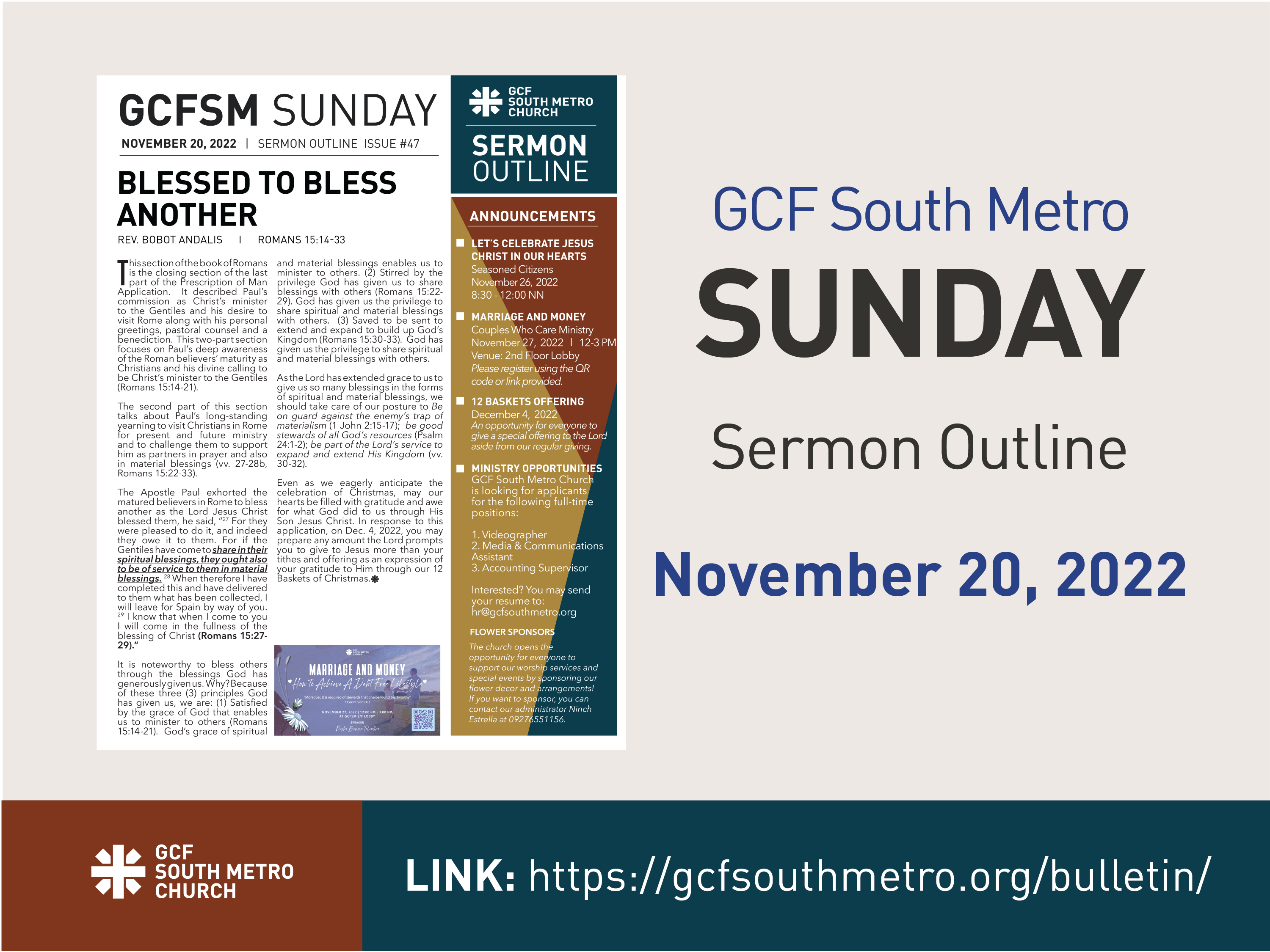 Sunday Bulletin – Sermon Outline, November 20, 2022