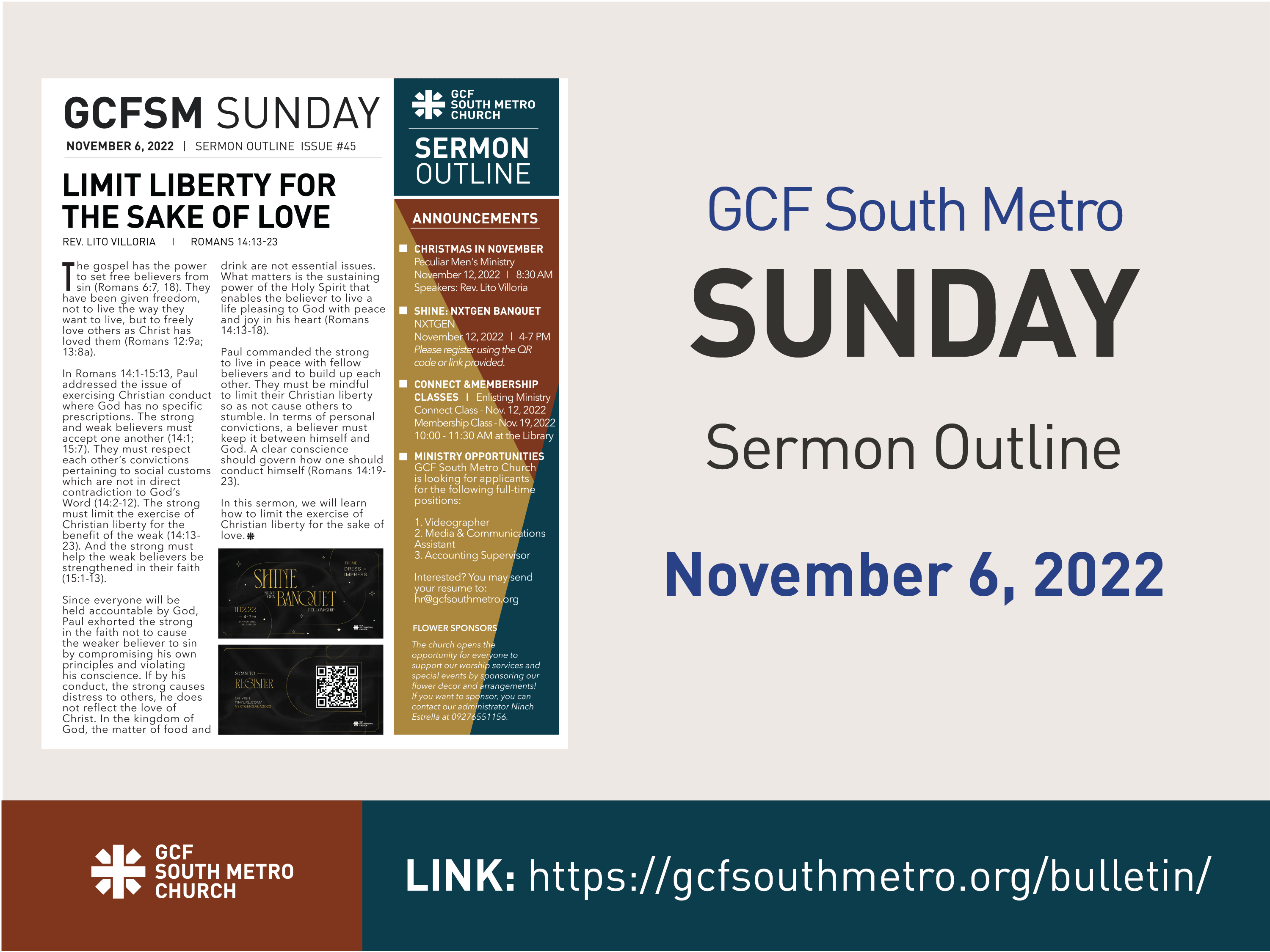 Sunday Bulletin – Sermon Outline, November 6, 2022