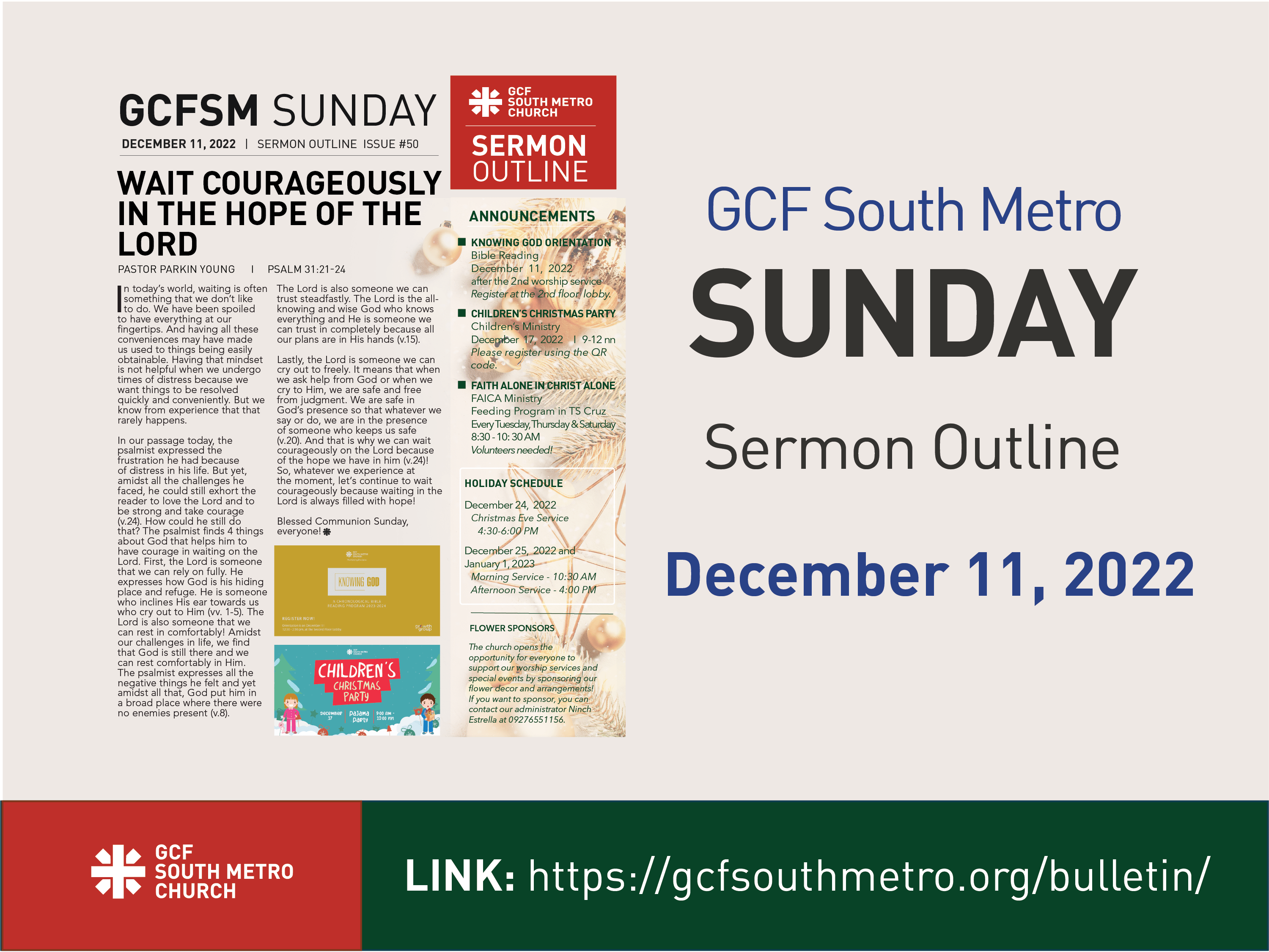 Sunday Bulletin – Sermon Outline, December 11, 2022