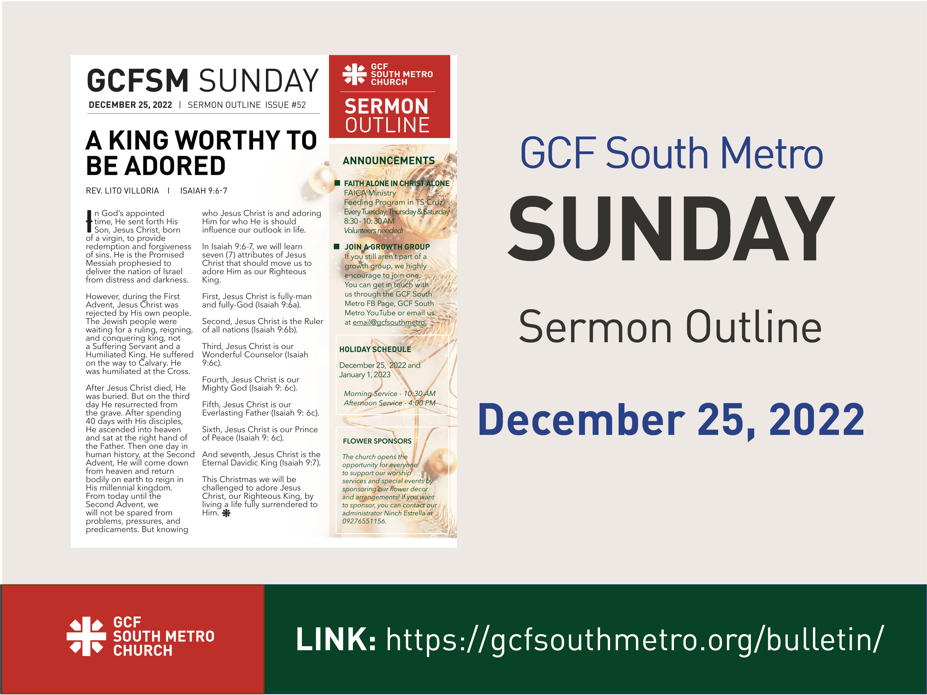 Sunday Bulletin – Sermon Outline, December 25, 2022
