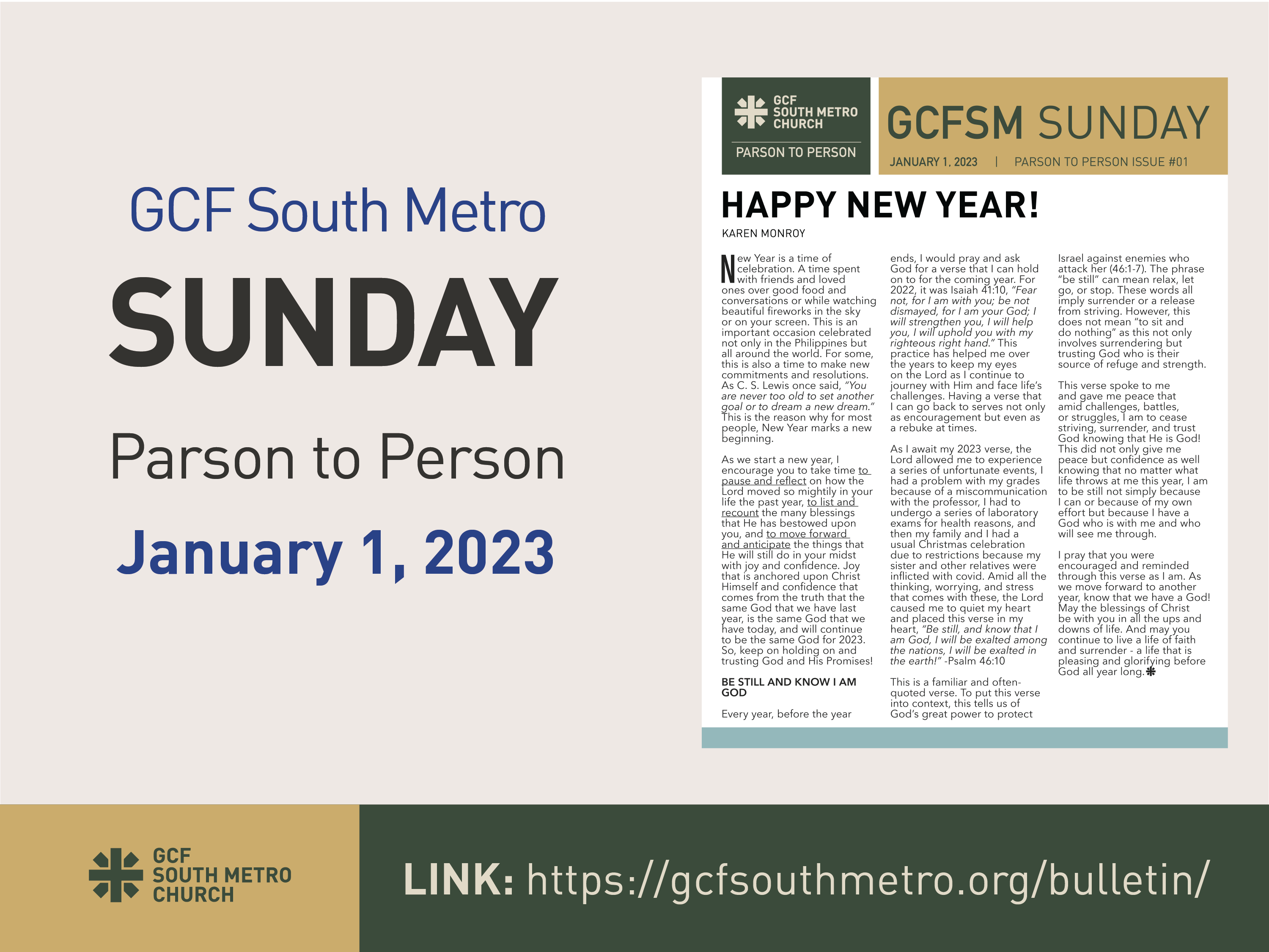 Sunday Bulletin – Parson to Person, January 1, 2023