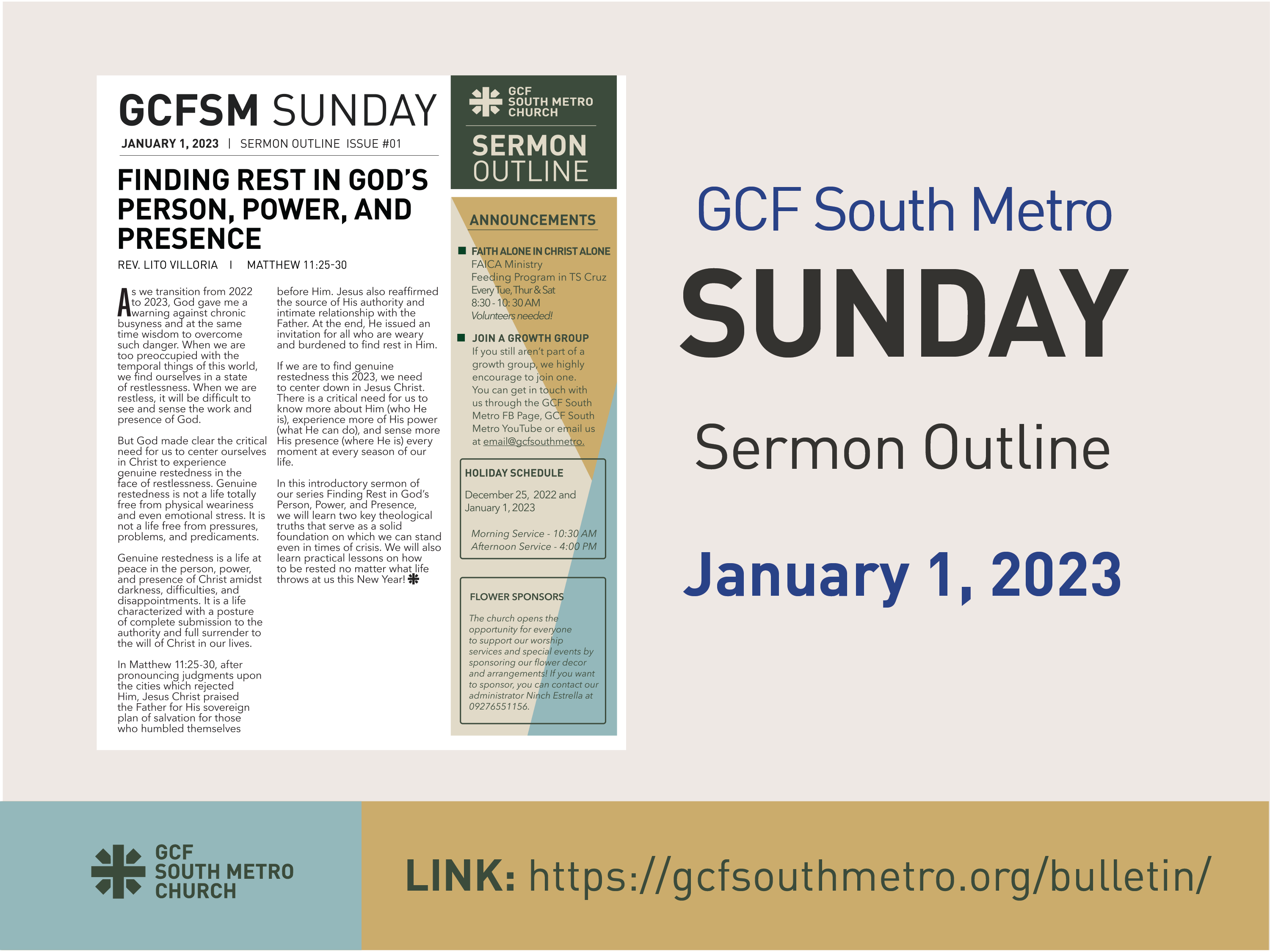 Sunday Bulletin – Sermon Outline, January 1, 2023