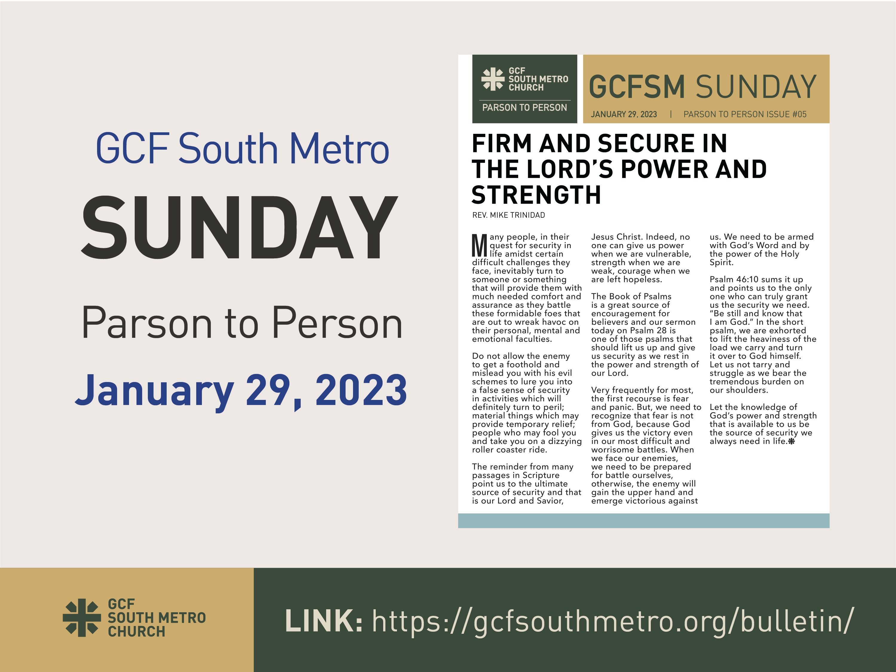 Sunday Bulletin – Parson to Person, January 29, 2023