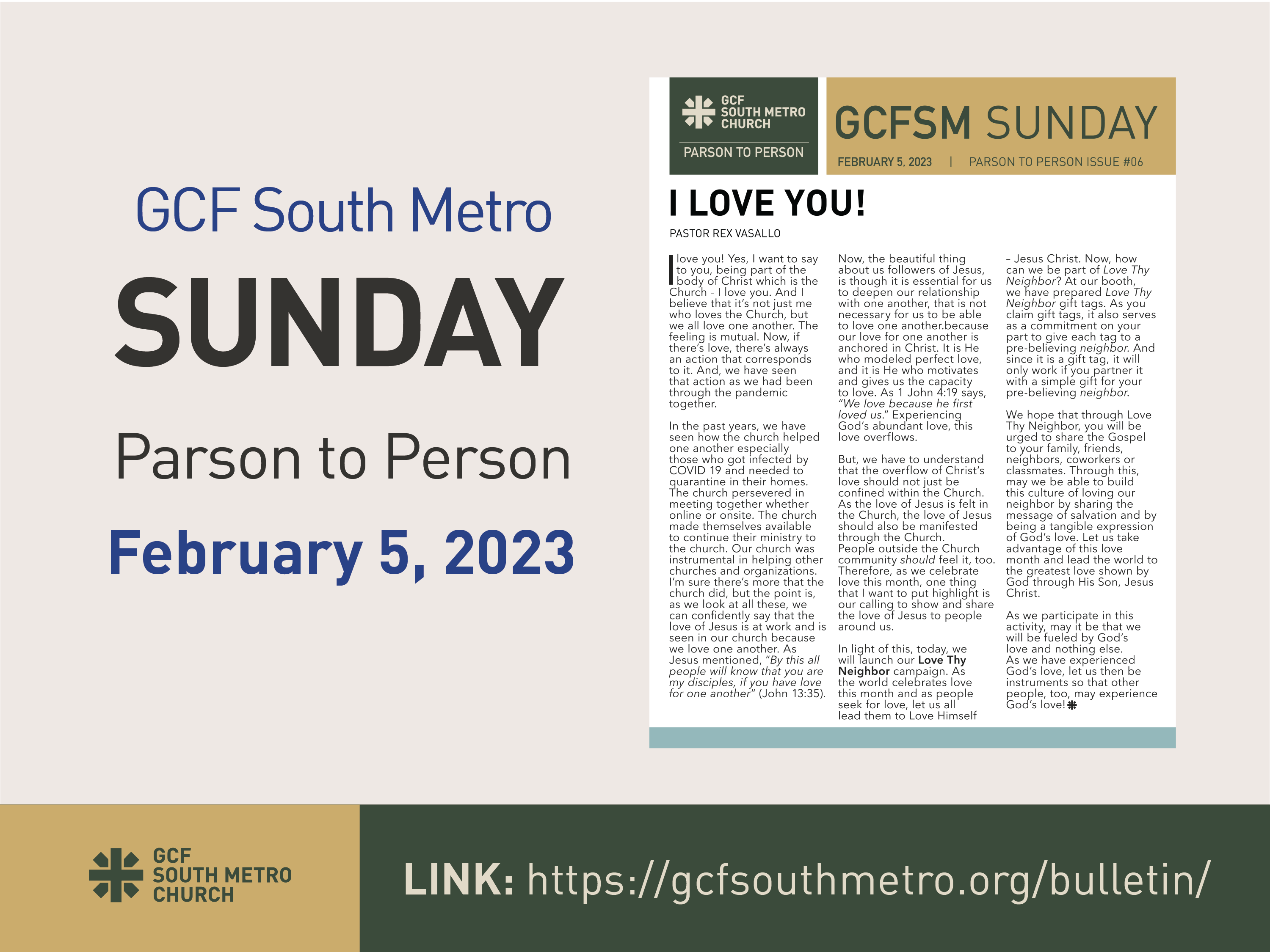 Sunday Bulletin – Parson to Person, February 5, 2023