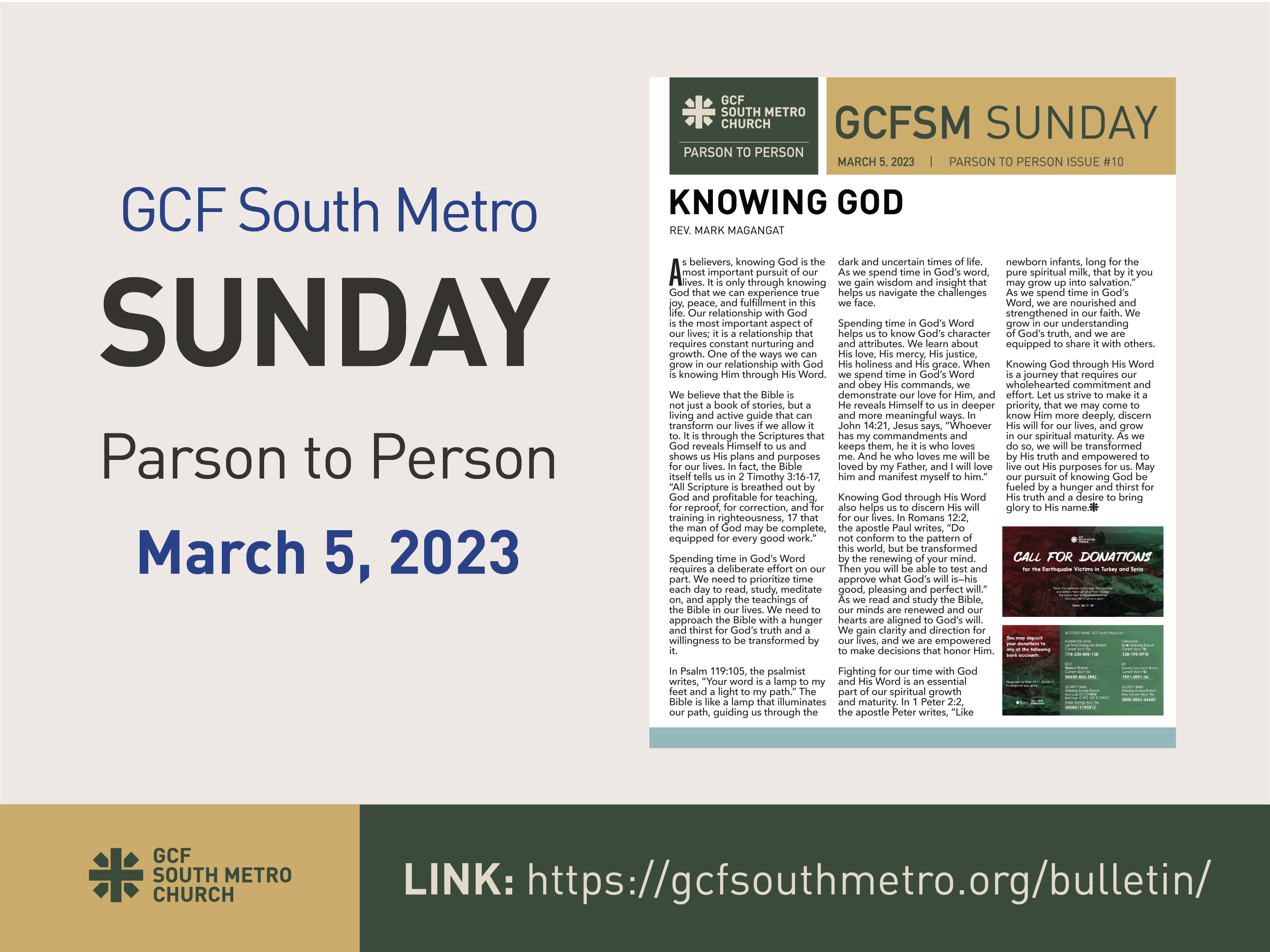Sunday Bulletin – Parson to Person, March 5, 2023