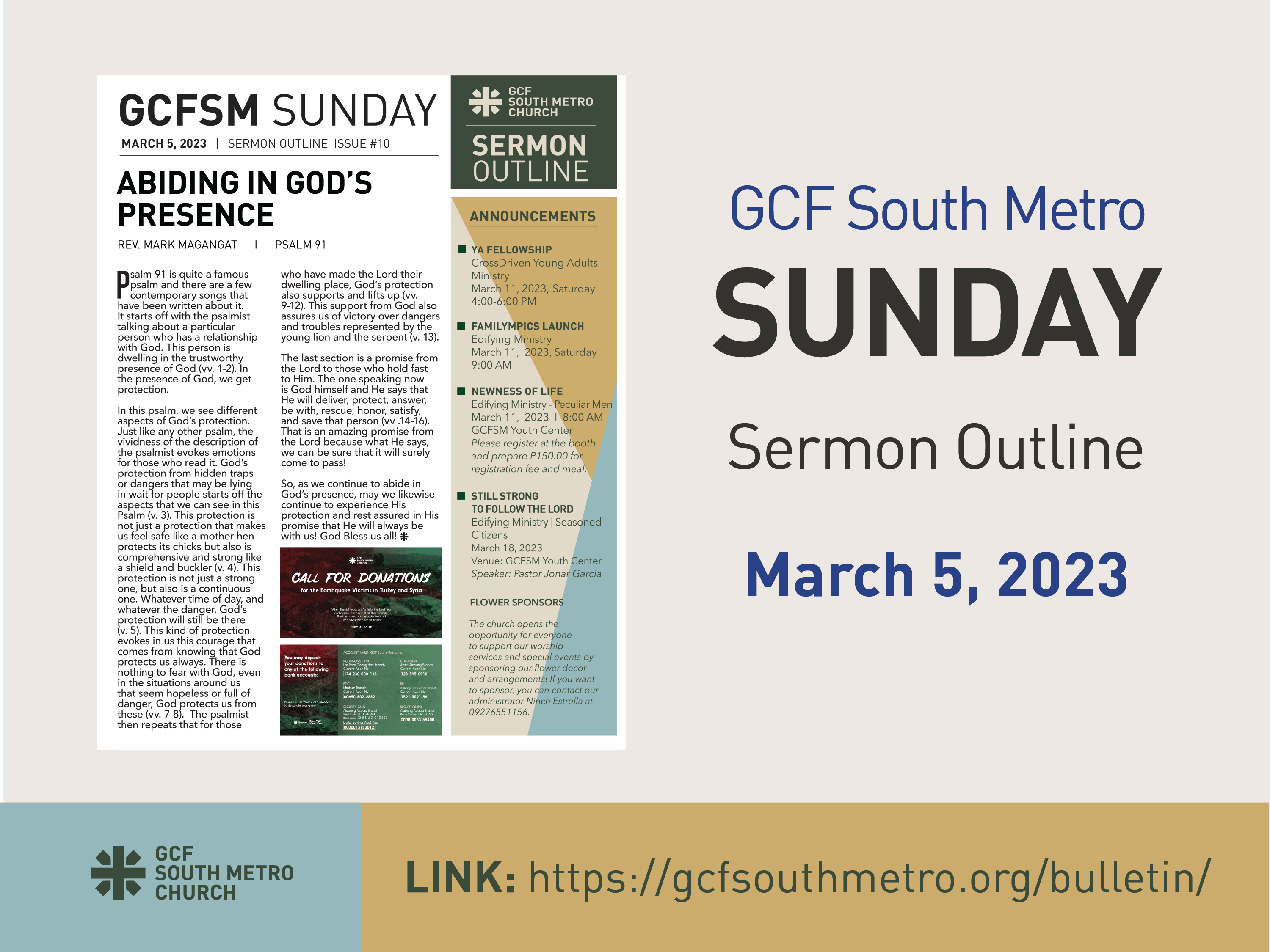 Sunday Bulletin – Sermon Outline, March 5, 2023