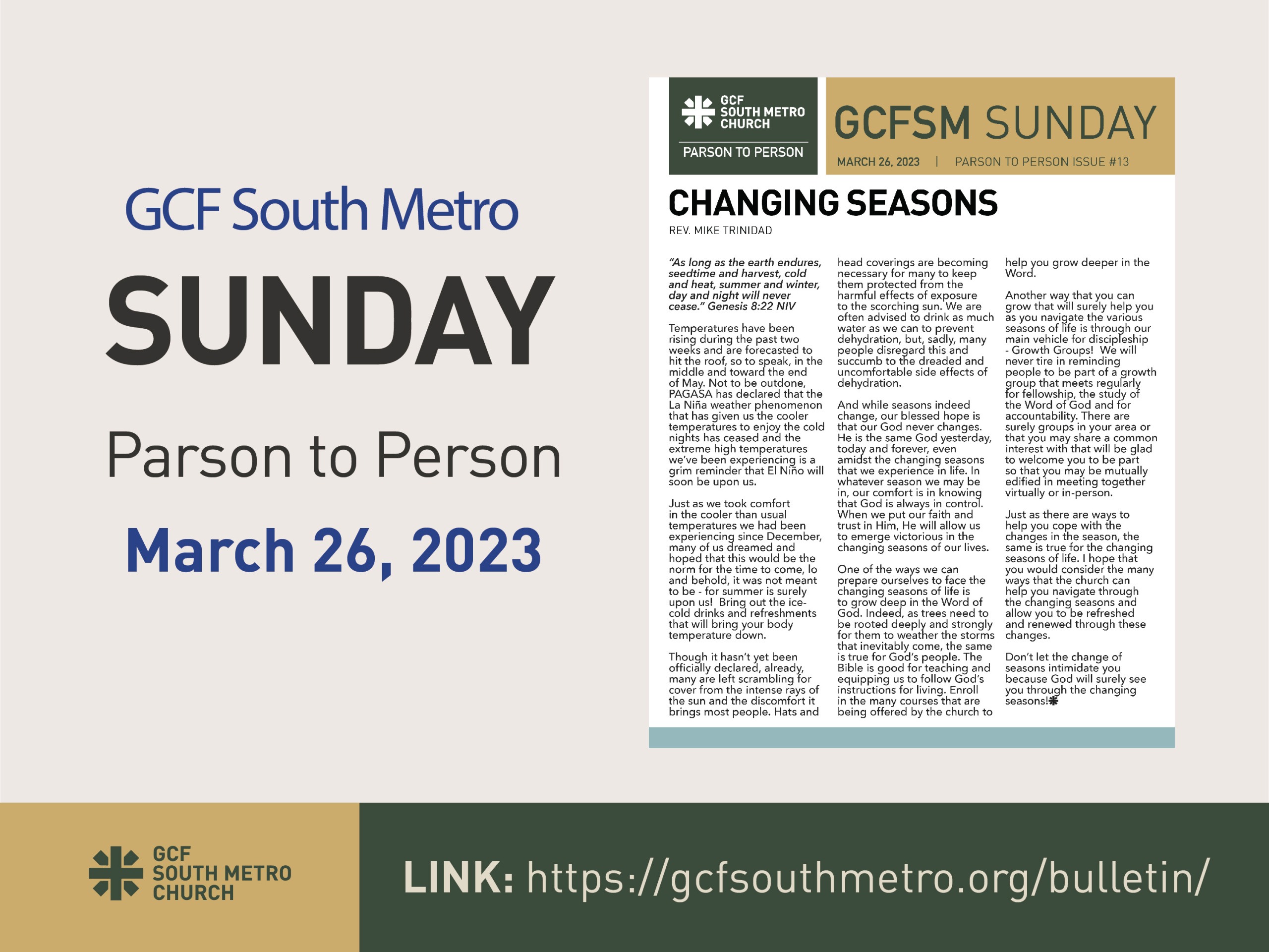 Sunday Bulletin – Parson to Person, March 26, 2023
