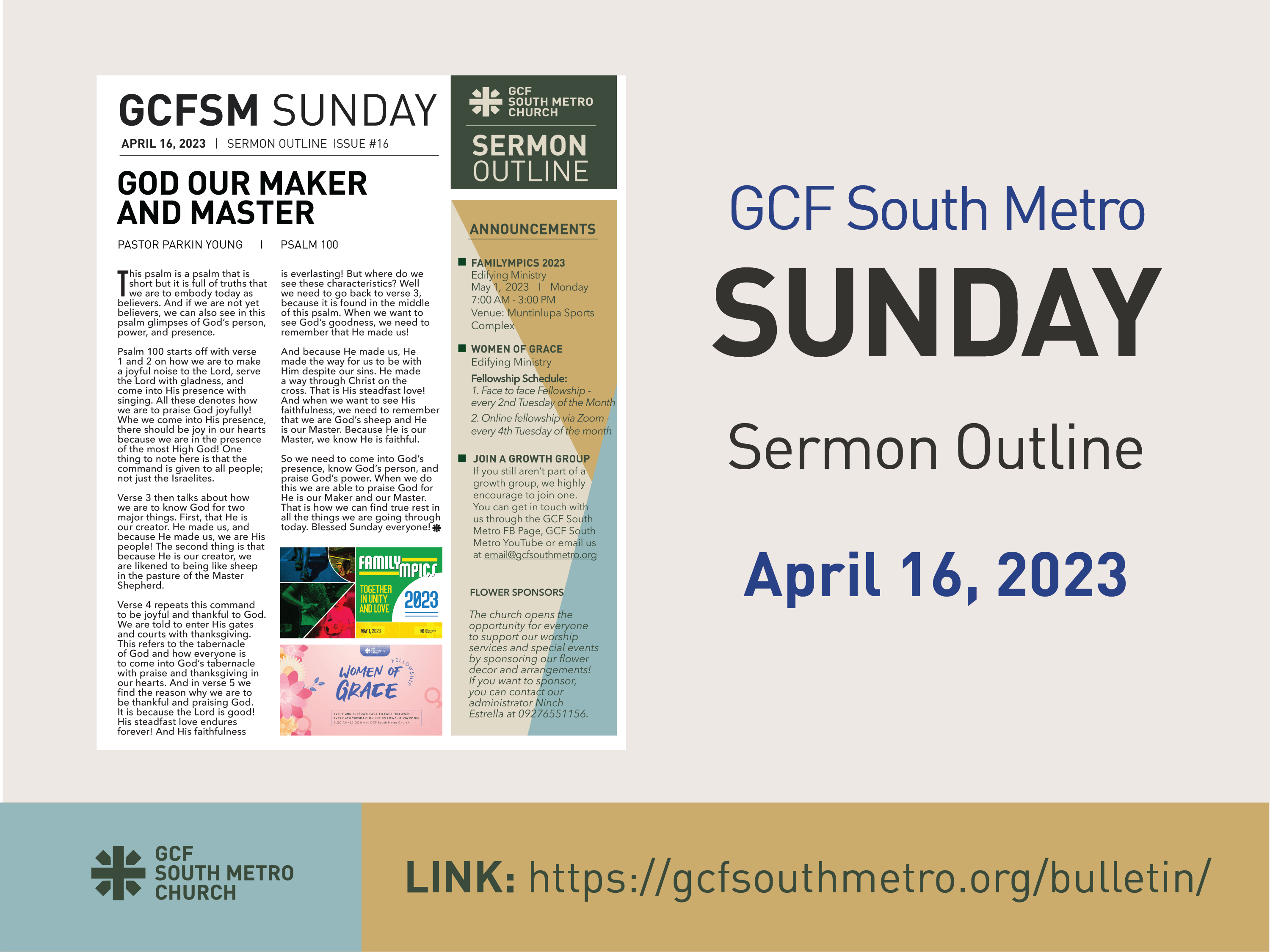 Sunday Bulletin – Sermon Outline, April 16, 2023
