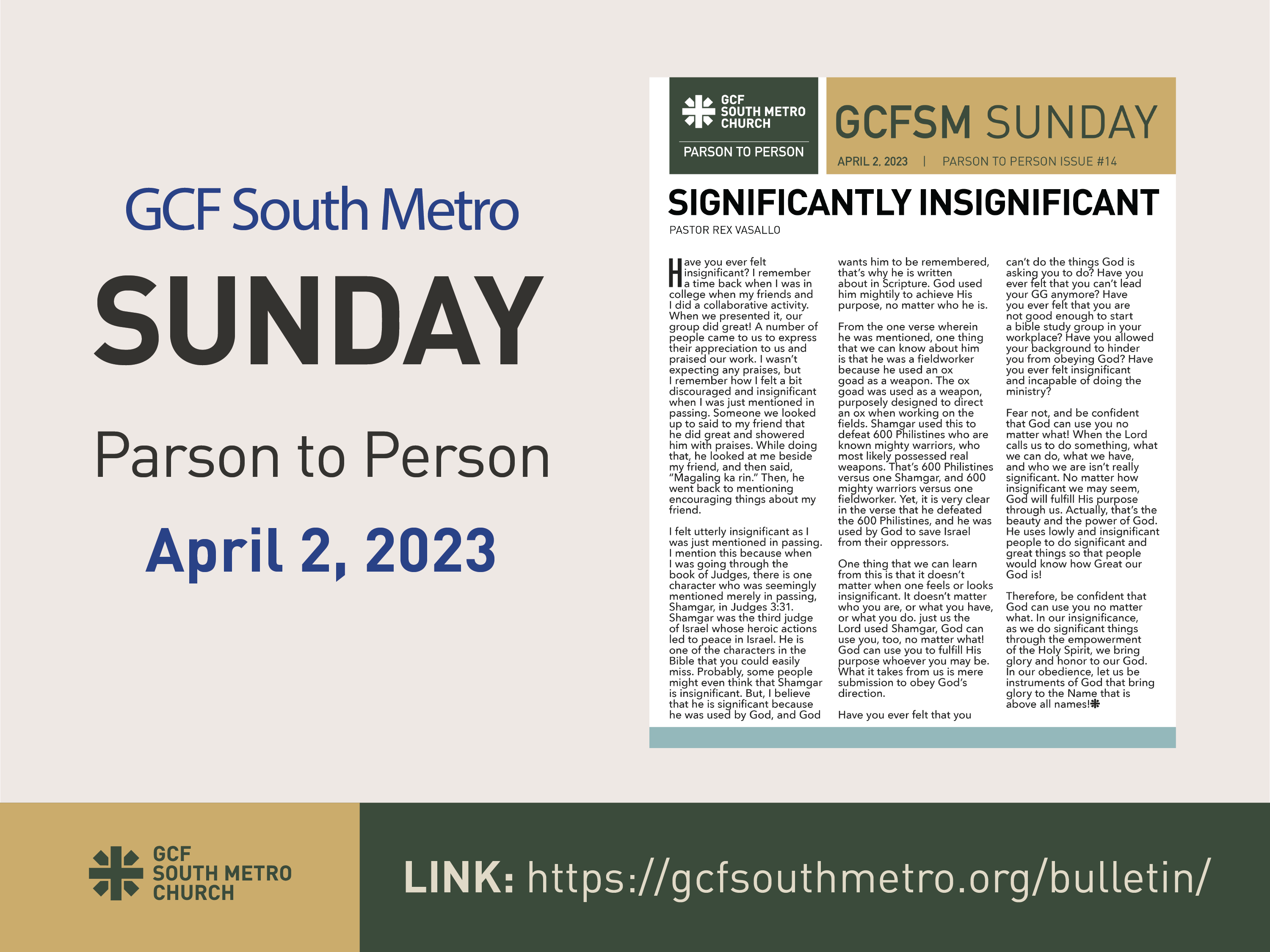 Sunday Bulletin – Parson to Person, April 2, 2023