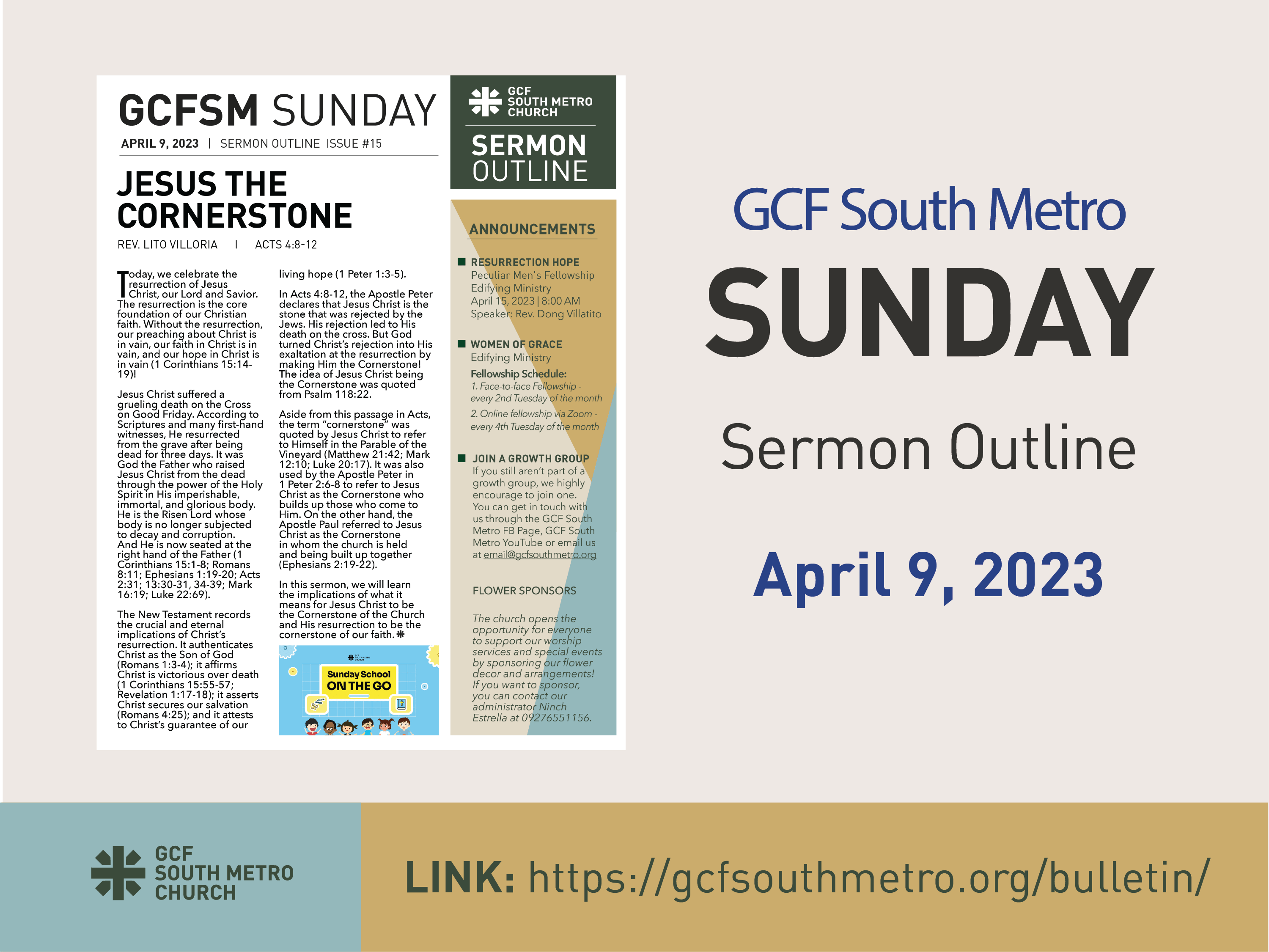 Sunday Bulletin – Sermon Outline, April 9, 2023