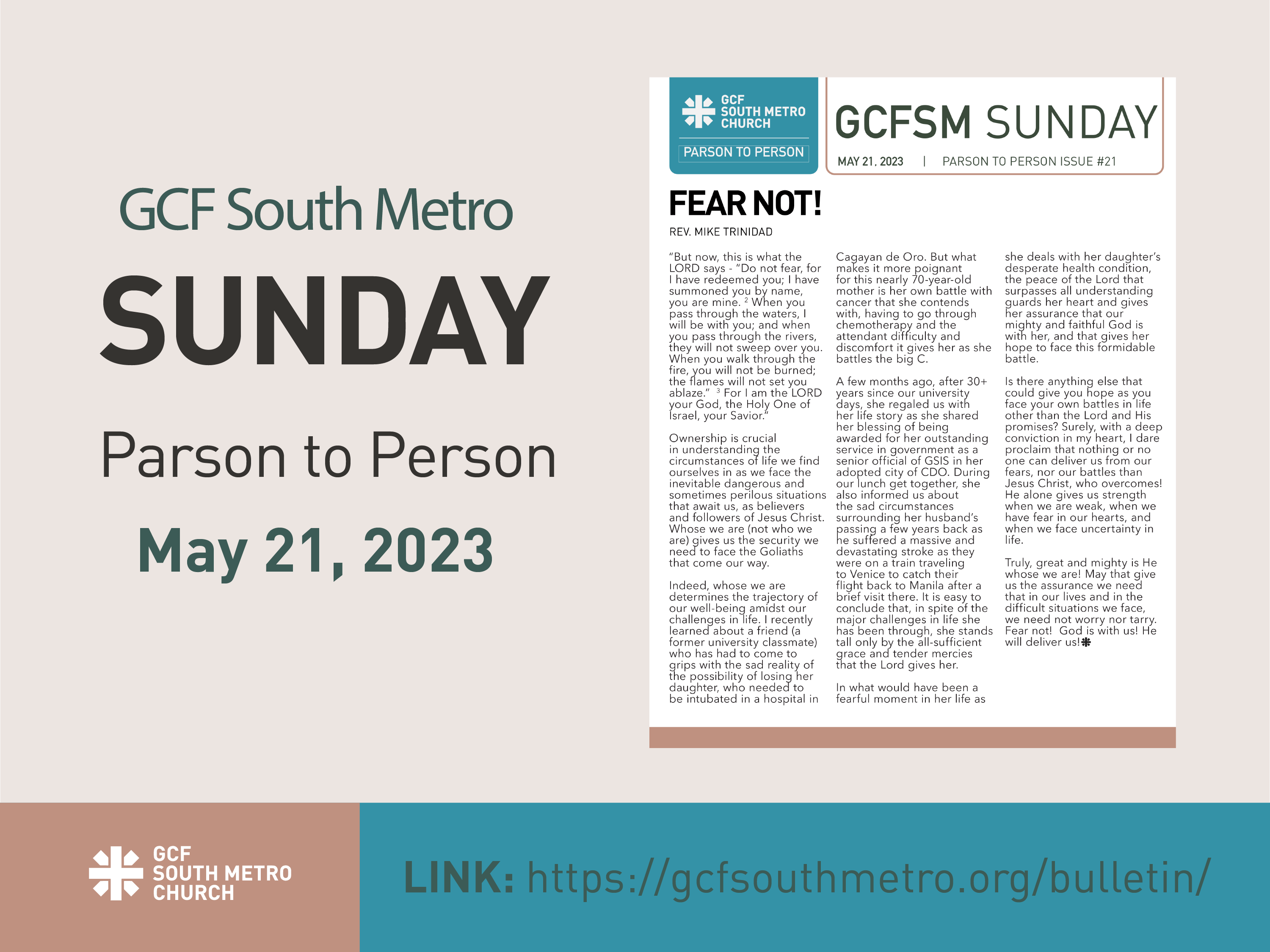Sunday Bulletin – Parson to Person, May 21, 2023